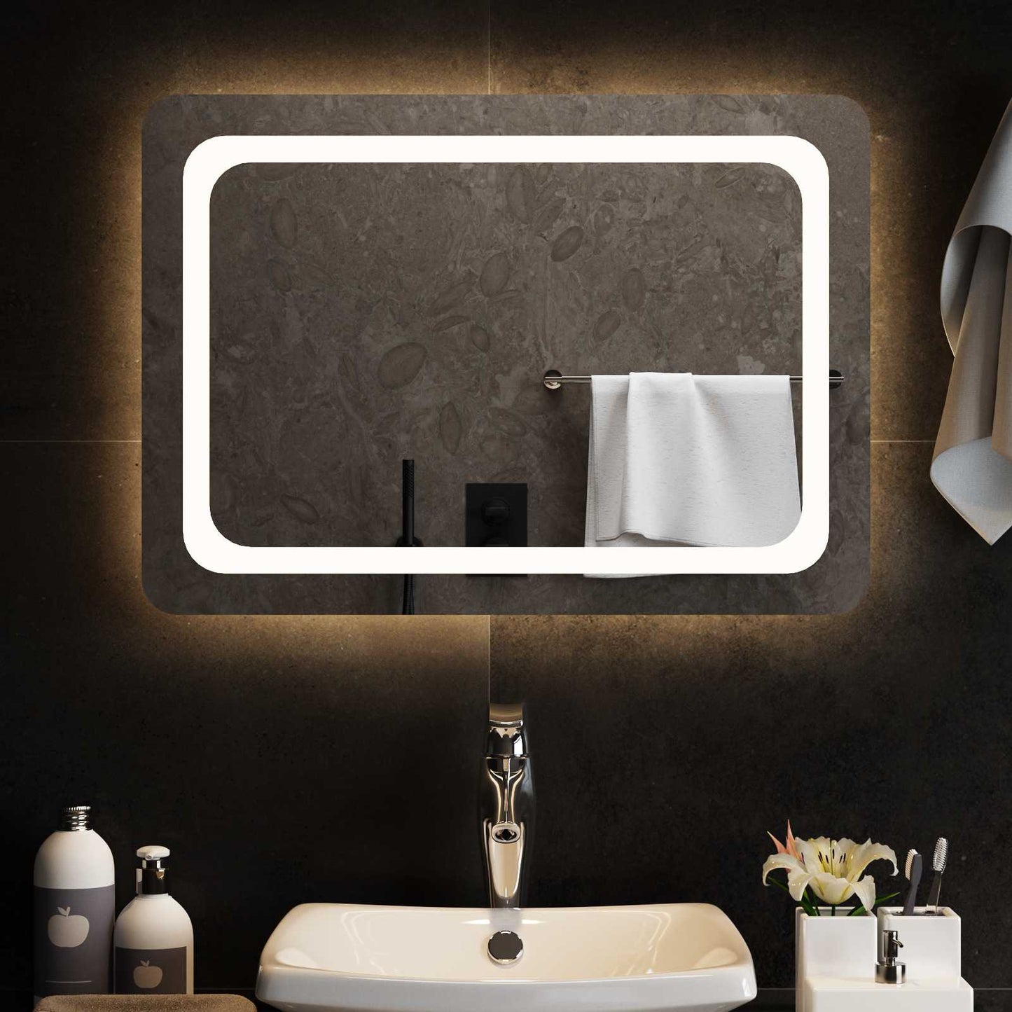 LED Badevindu med speil Gjennomsiktig 70 x 50 cm herdet glass