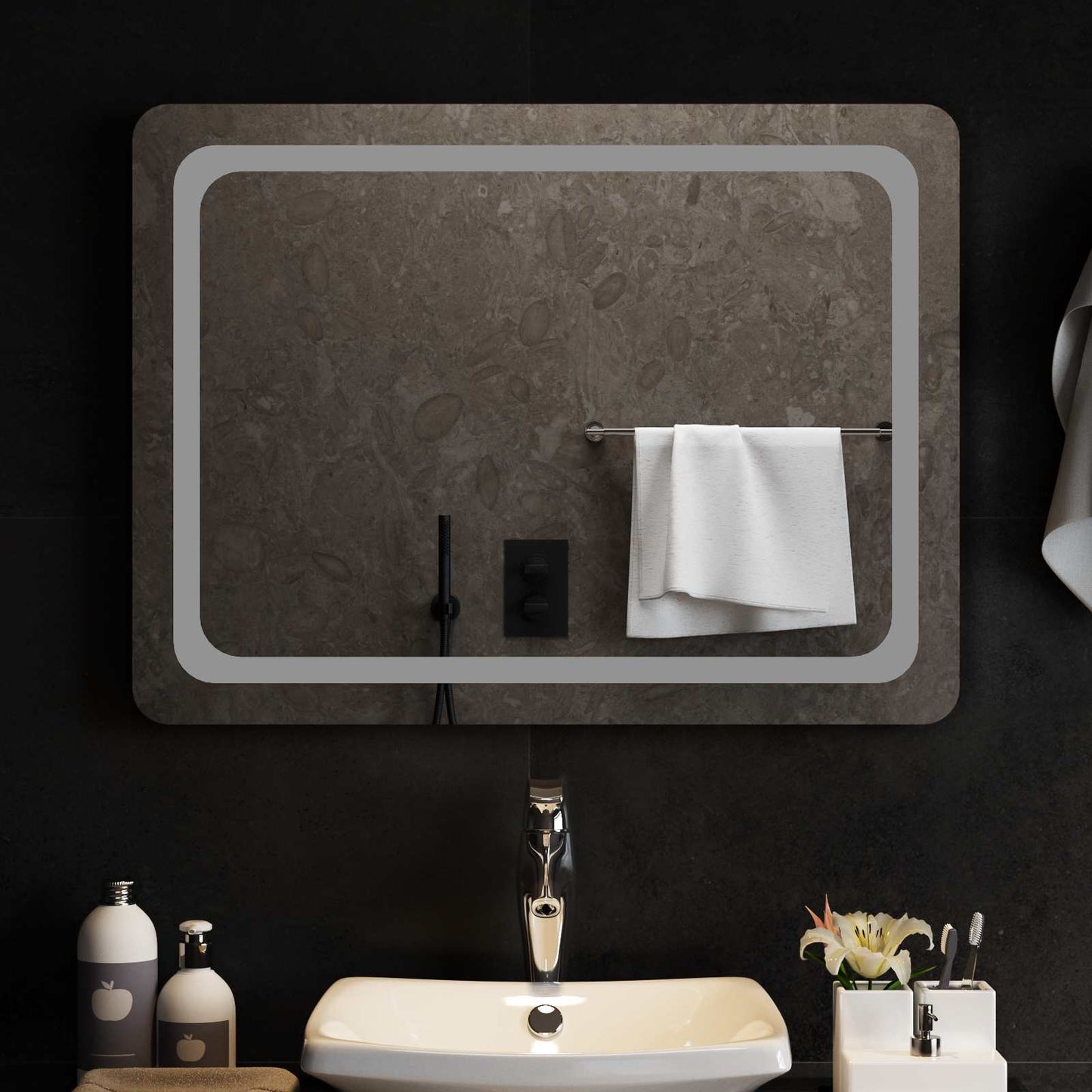 LED Badevindu med speil Gjennomsiktig 80 x 60 cm herdet glass