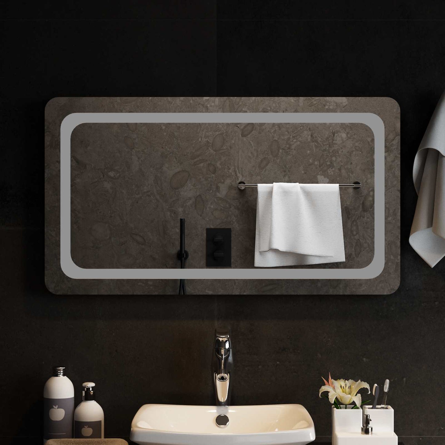 LED Badevindu med speil Gjennomsiktig 90 x 50 cm herdet glass