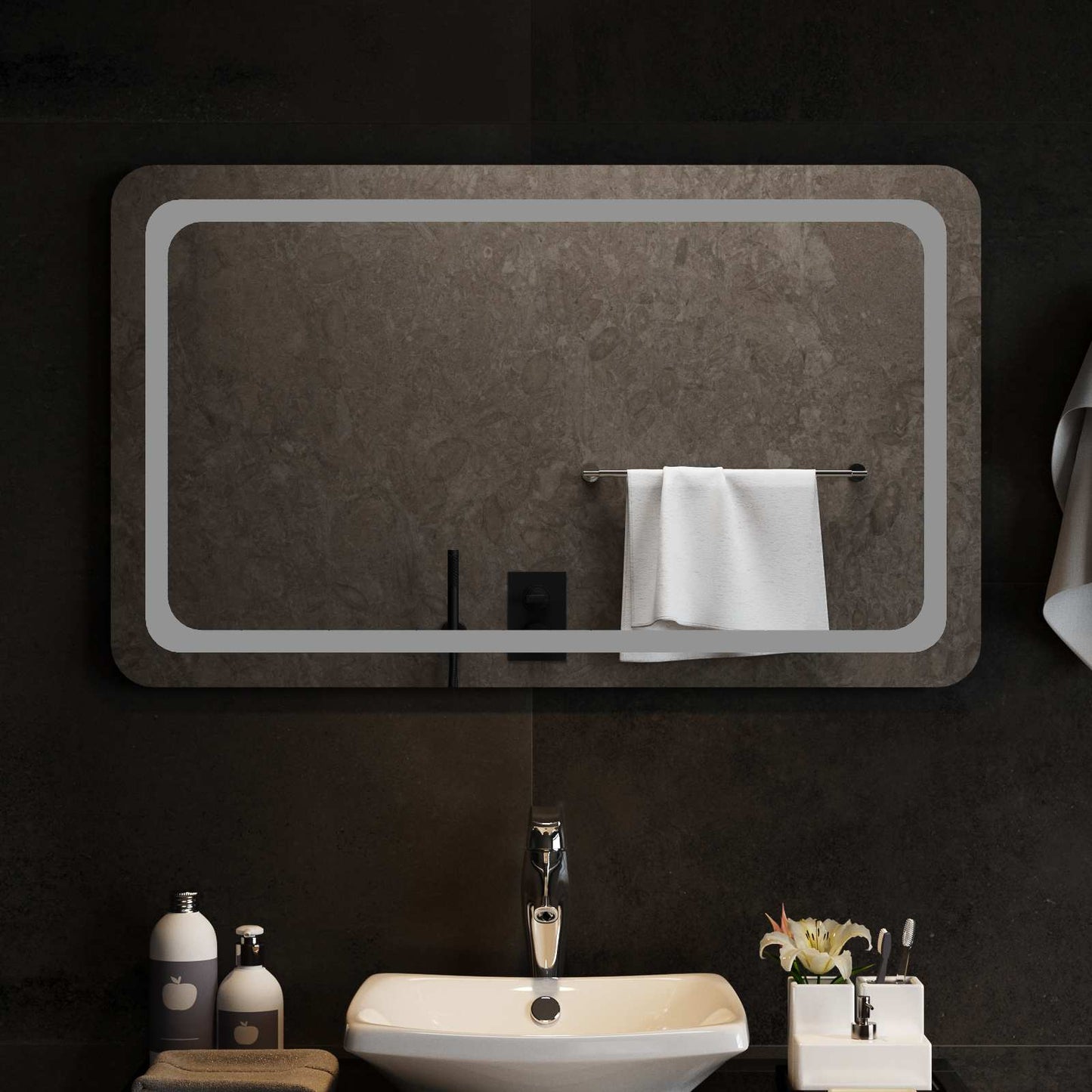 LED Badevindu med speil Gjennomsiktig 100 x 60 cm herdet glass