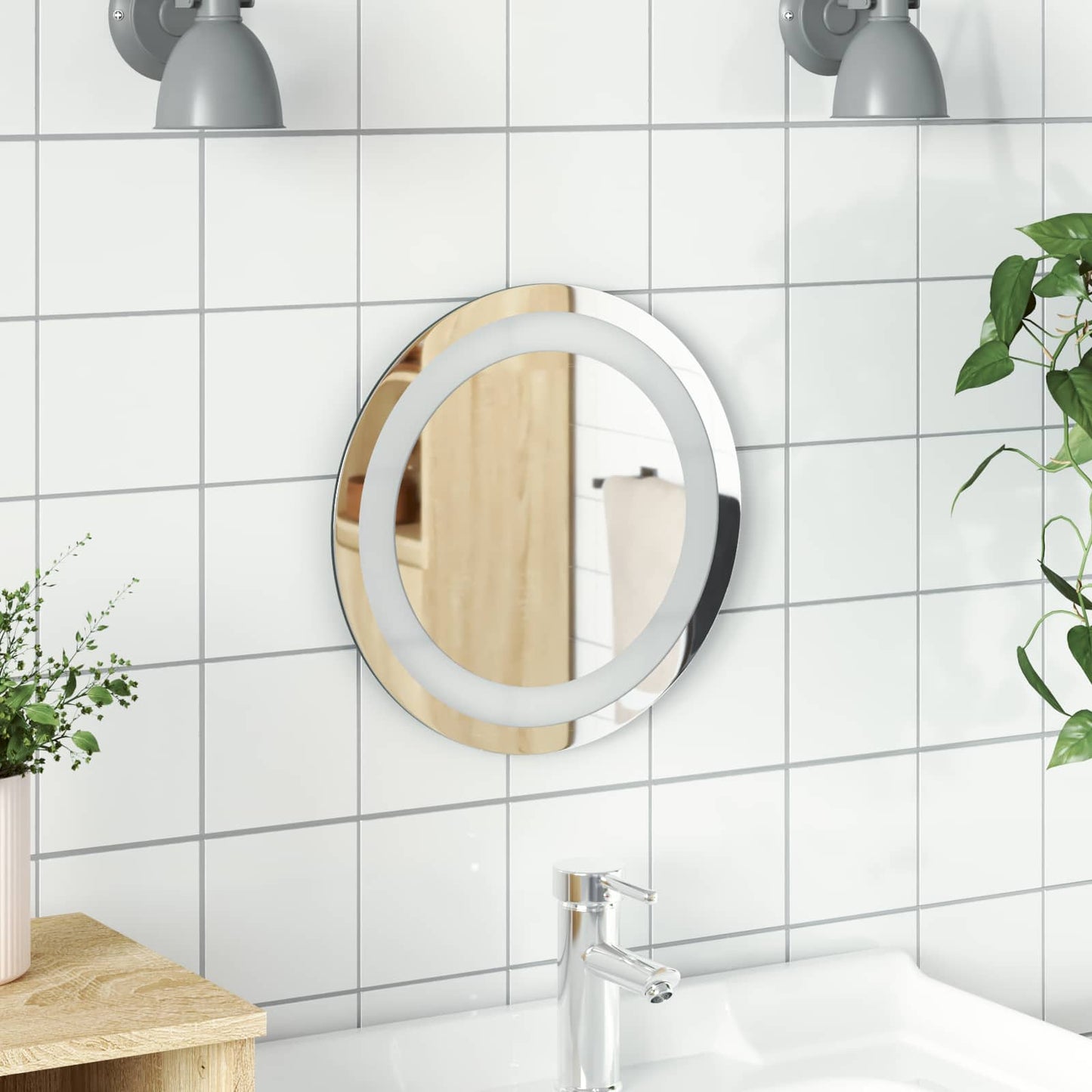 LED Badevindu med speil Gjennomsiktig Ø 30 cm herdet glass