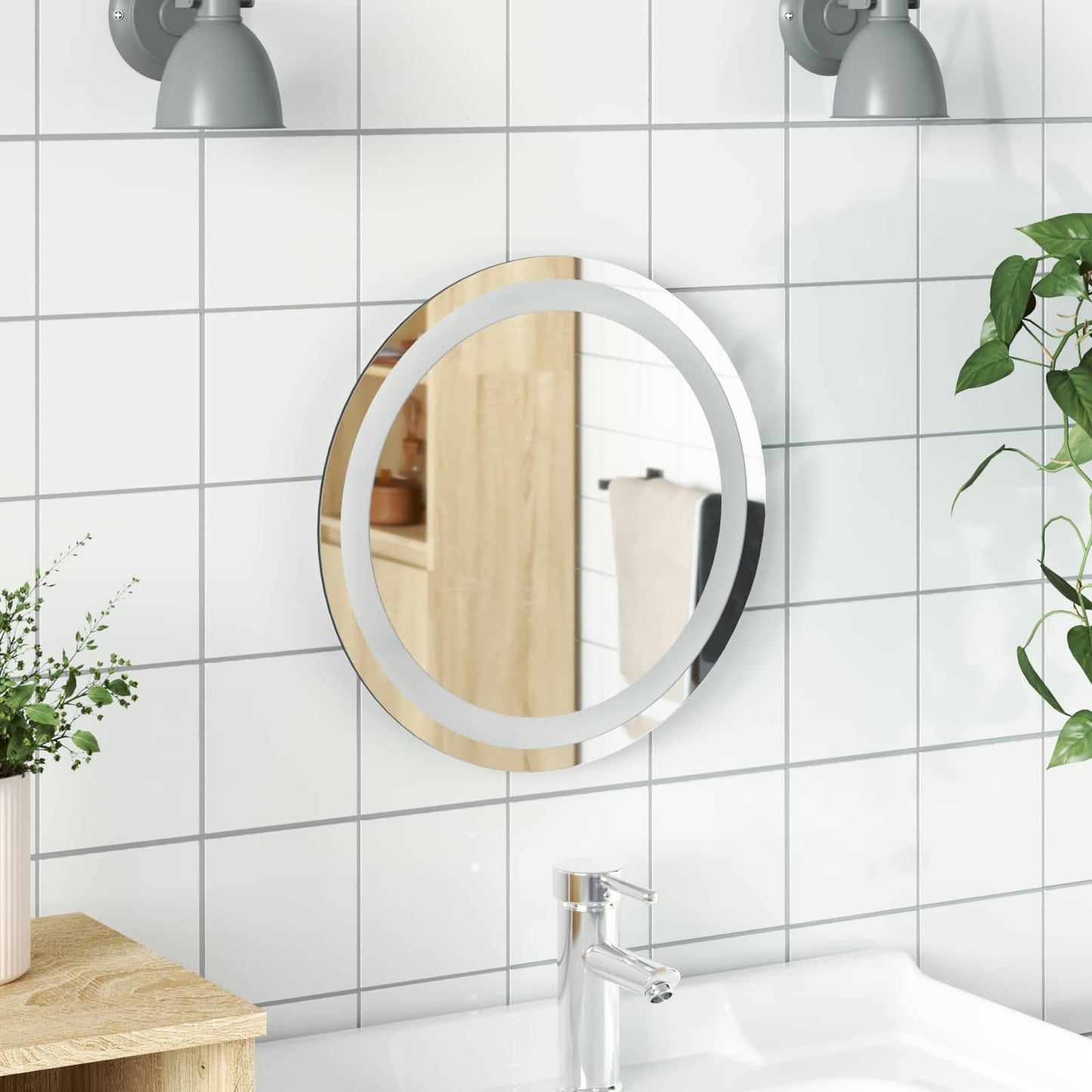 LED Badevindu med speil Gjennomsiktig Ø 40 cm herdet glass