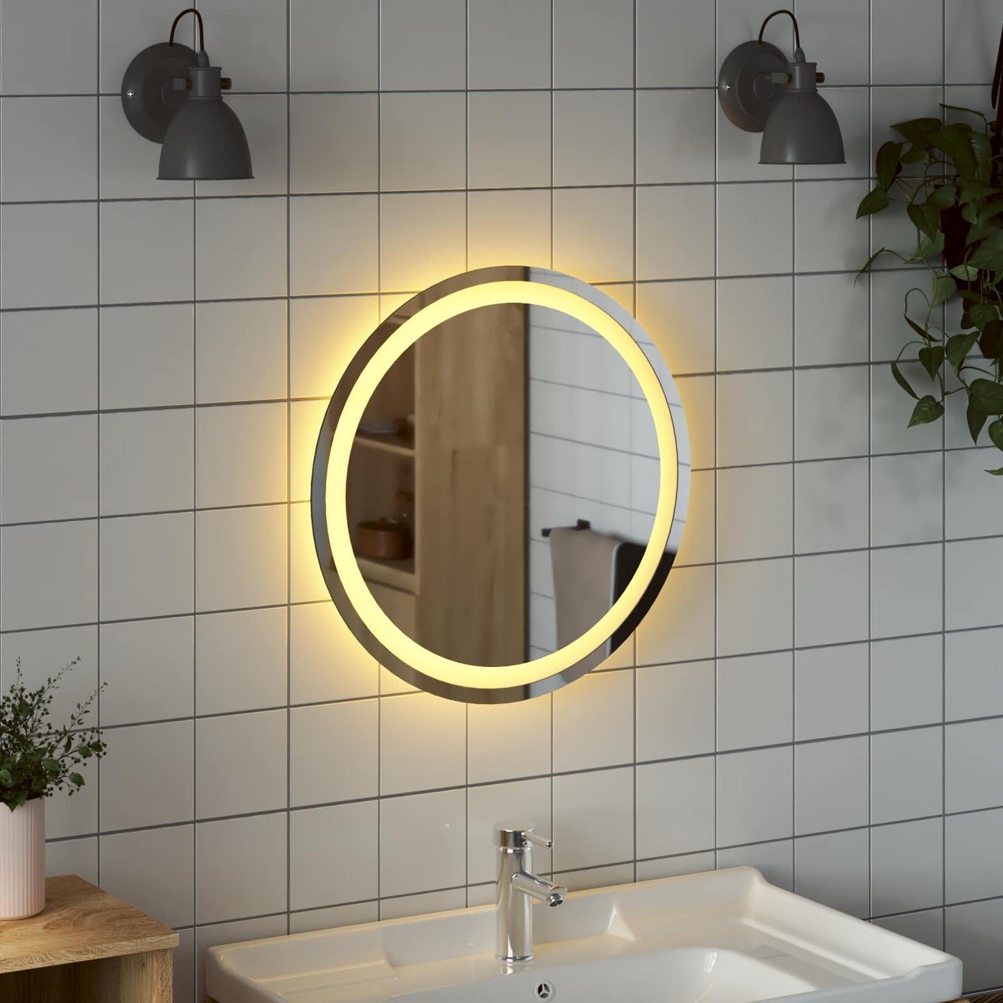 LED Badevindu med speil Gjennomsiktig Ø 50 cm herdet glass