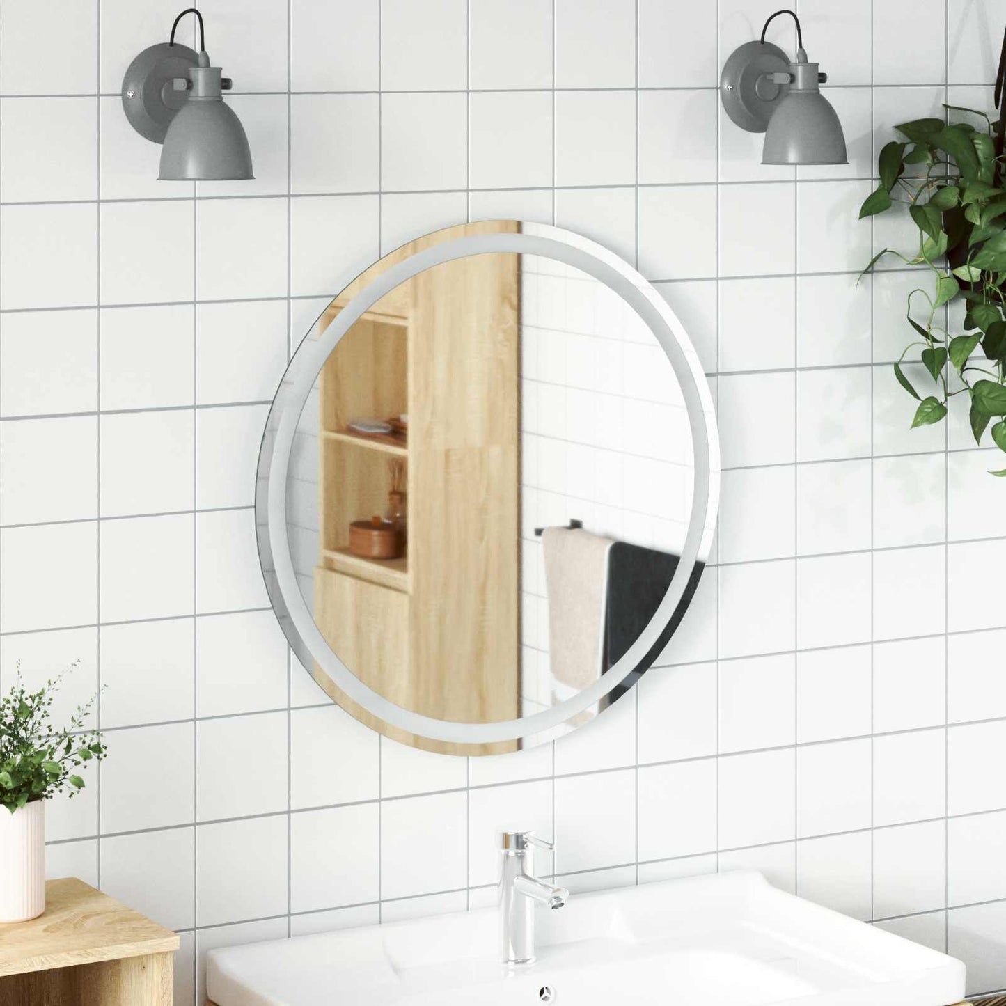 LED Badevindu med speil Gjennomsiktig Ø 70 cm herdet glass
