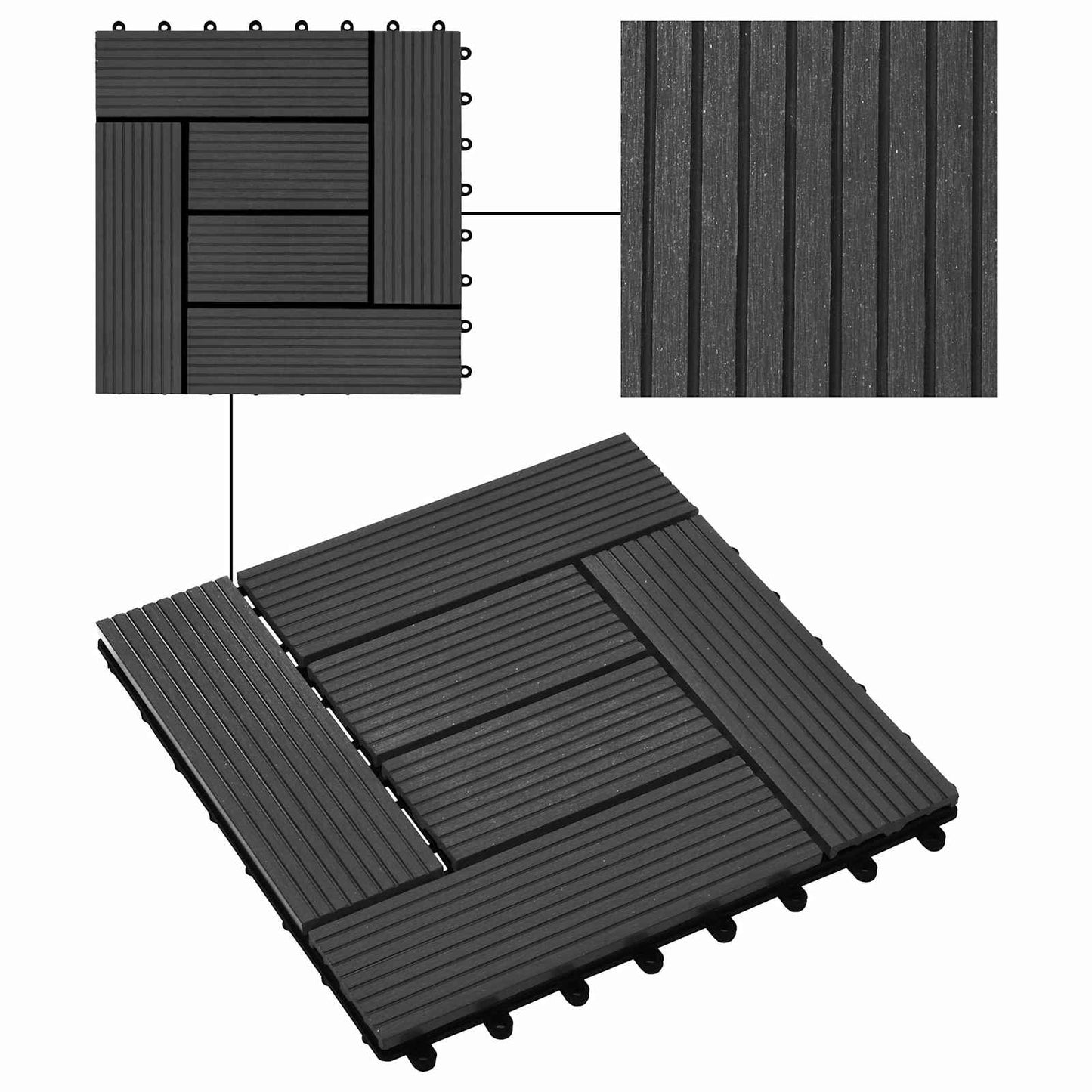 Terrasseflis 22 pcs Svart 30 x 30 cm WPC