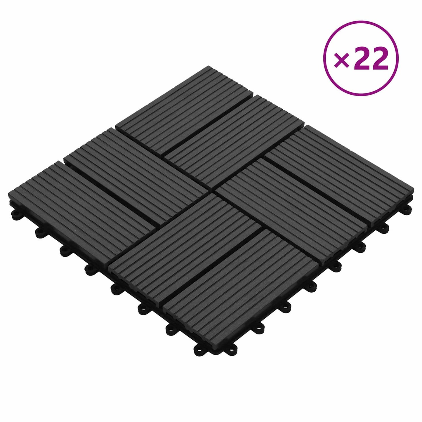 Terrasseflis 22 pcs Svart 30 x 30 cm WPC