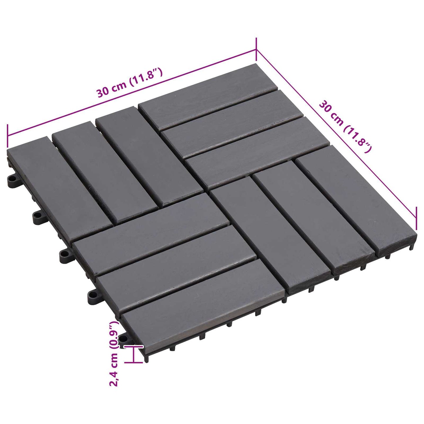 Terrasseflis 30 pcs Grå 30 x 30 cm Acacia Hardtre