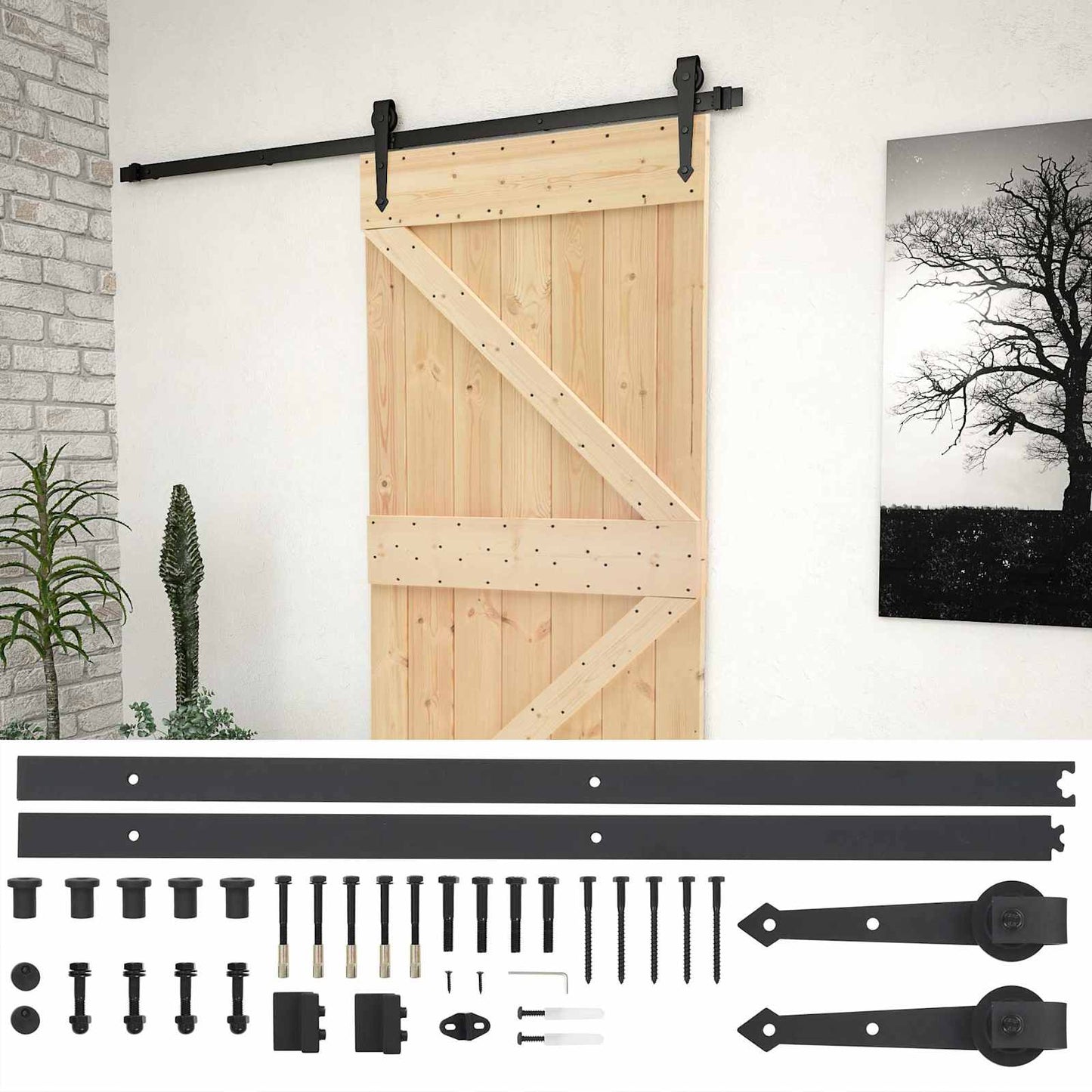 Skyvedør Naturlig og svart 80 x 210 cm Heltre furu