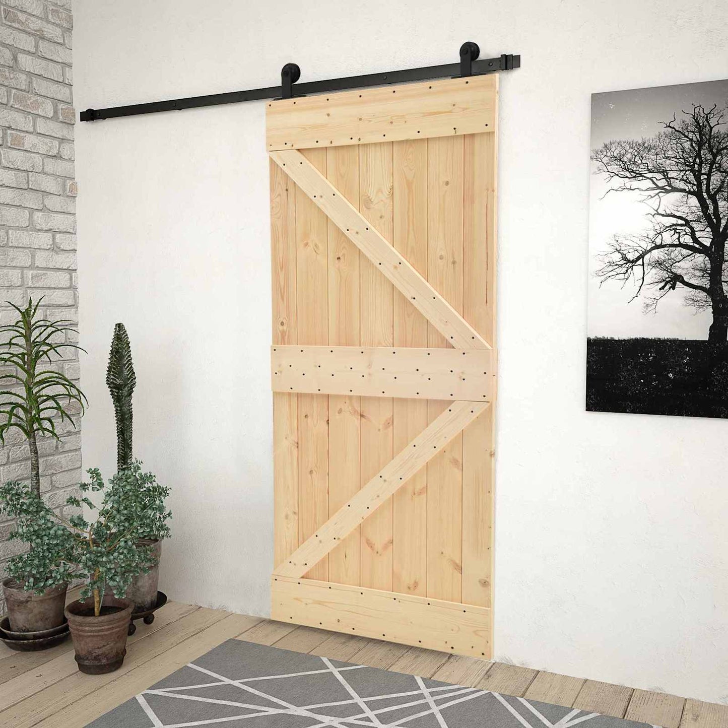 Skyvedør Naturlig og svart 80 x 210 cm Heltre furu