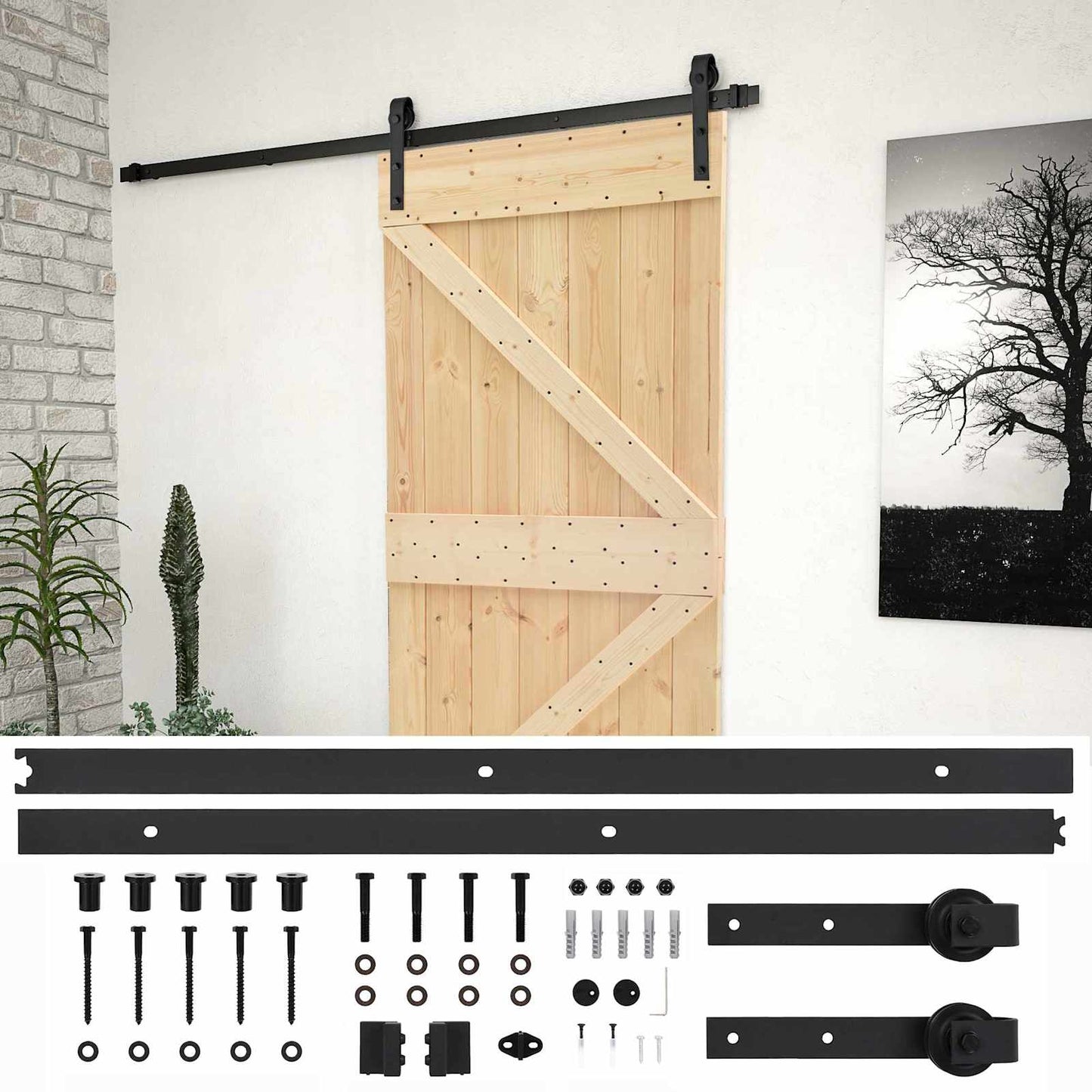 Skyvedør Naturlig og svart 80 x 210 cm Heltre furu