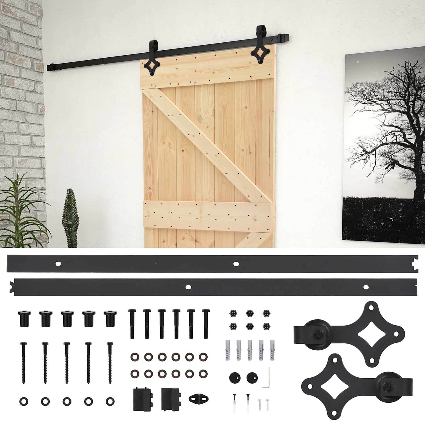 Skyvedør Naturlig og svart 90 x 210 cm Heltre furu