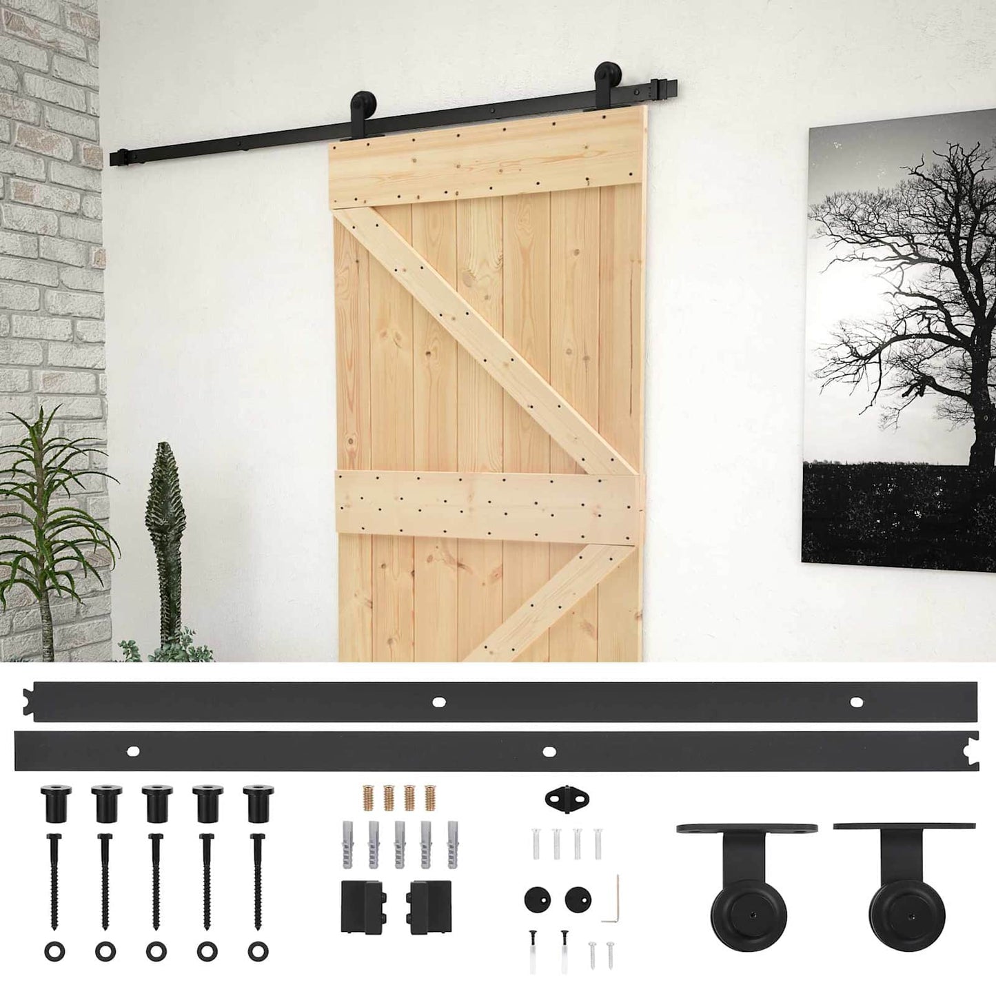 Skyvedør Naturlig og svart 90 x 210 cm Heltre furu