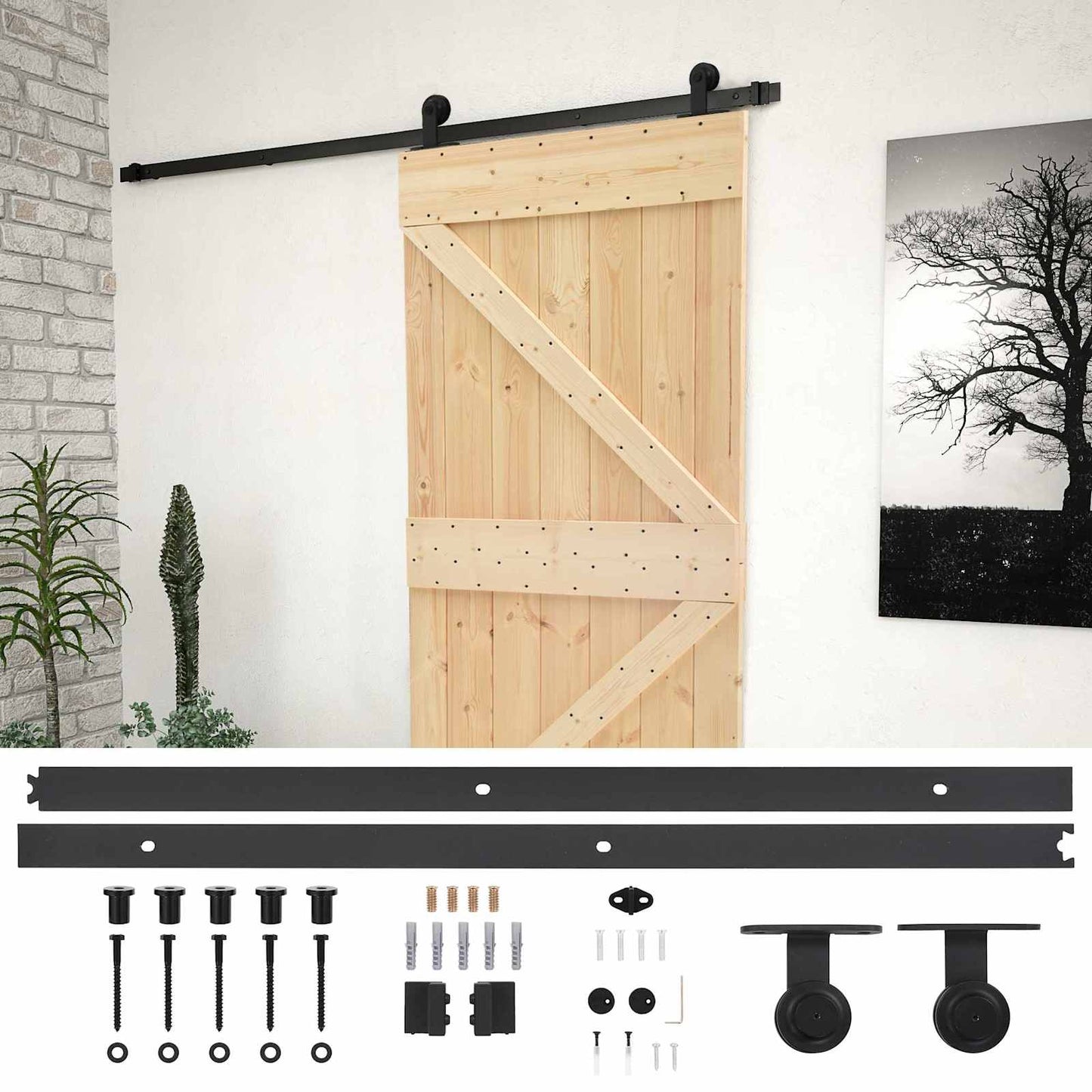 Skyvedør Naturlig og svart 90 x 210 cm Heltre furu