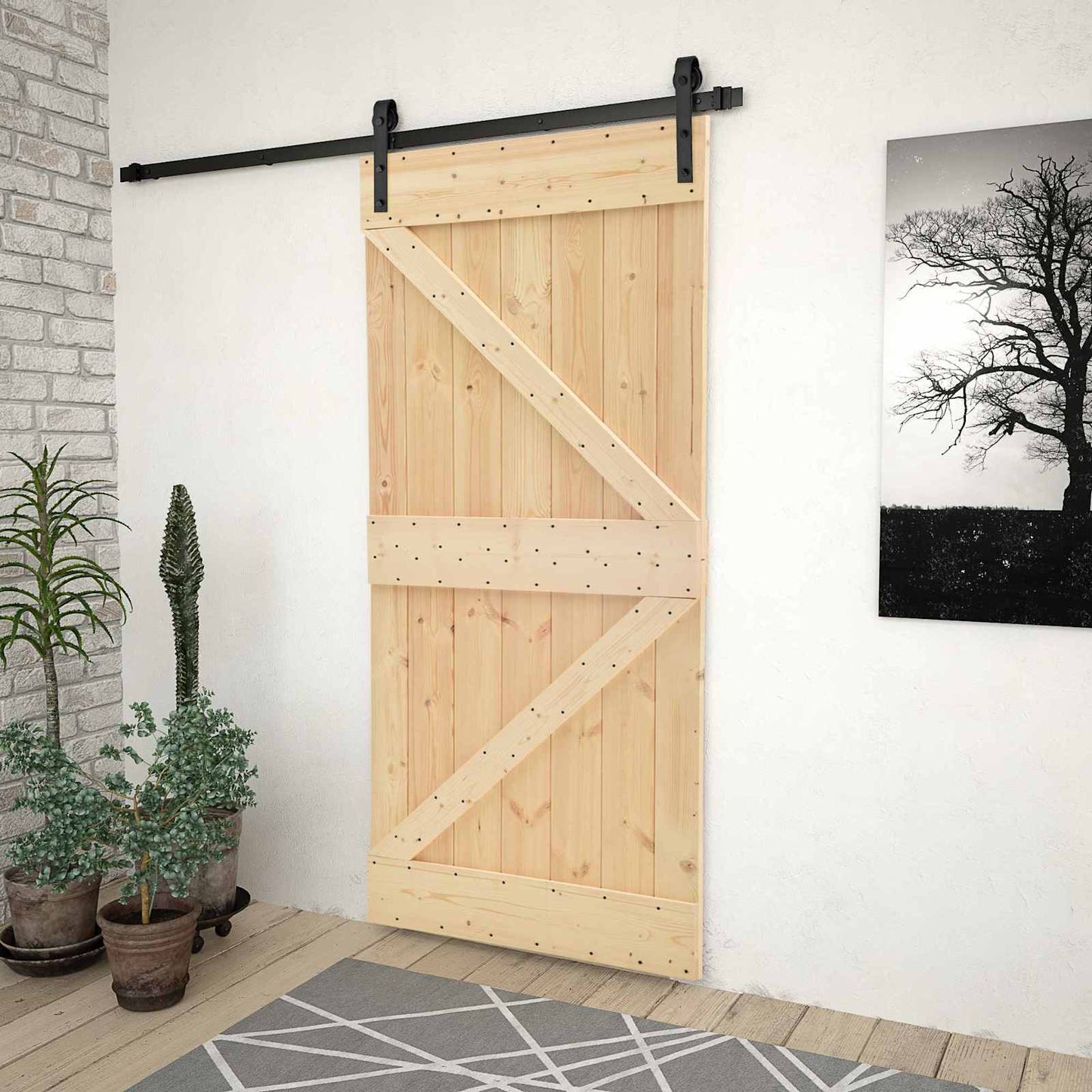 Skyvedør Naturlig og svart 90 x 210 cm Heltre furu