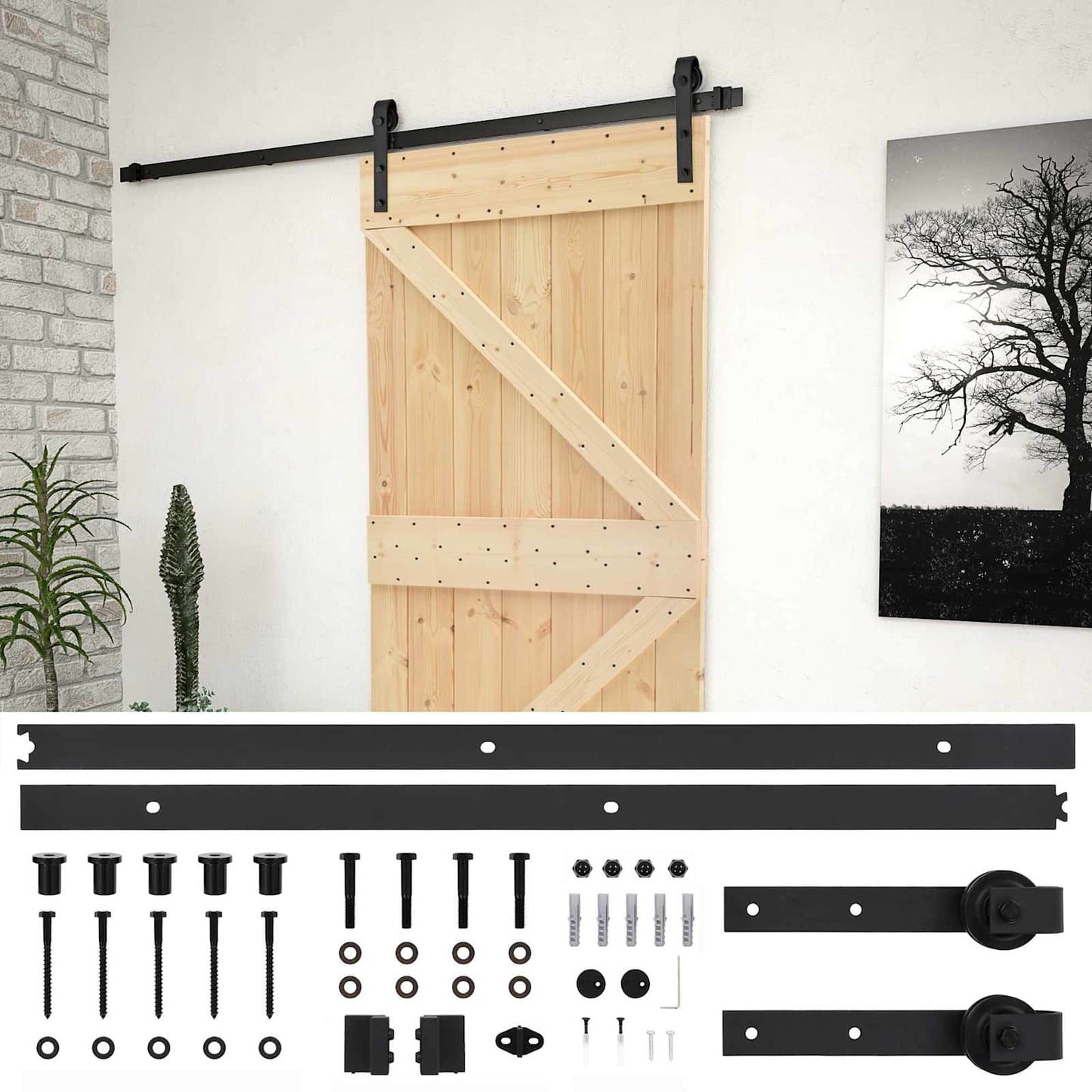 Skyvedør Naturlig og svart 90 x 210 cm Heltre furu