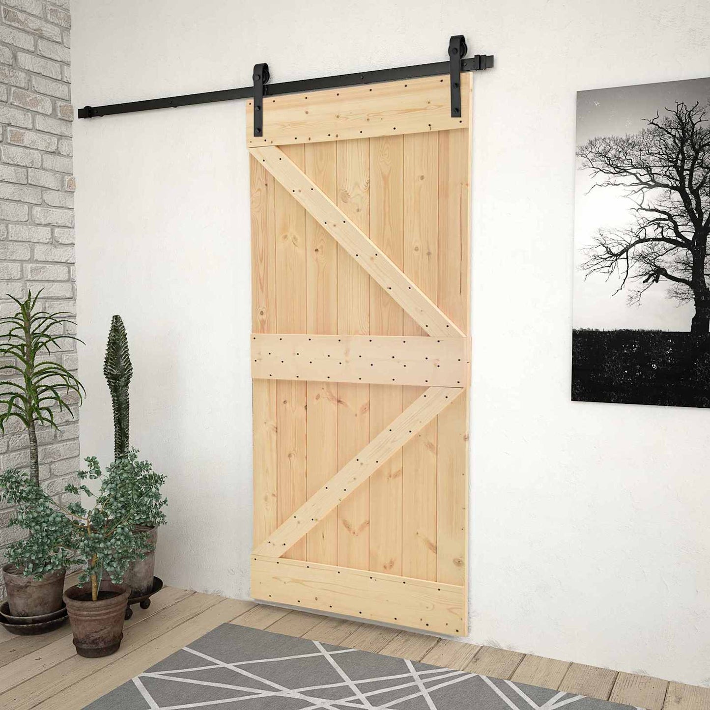 Skyvedør Naturlig og svart 90 x 210 cm Heltre furu