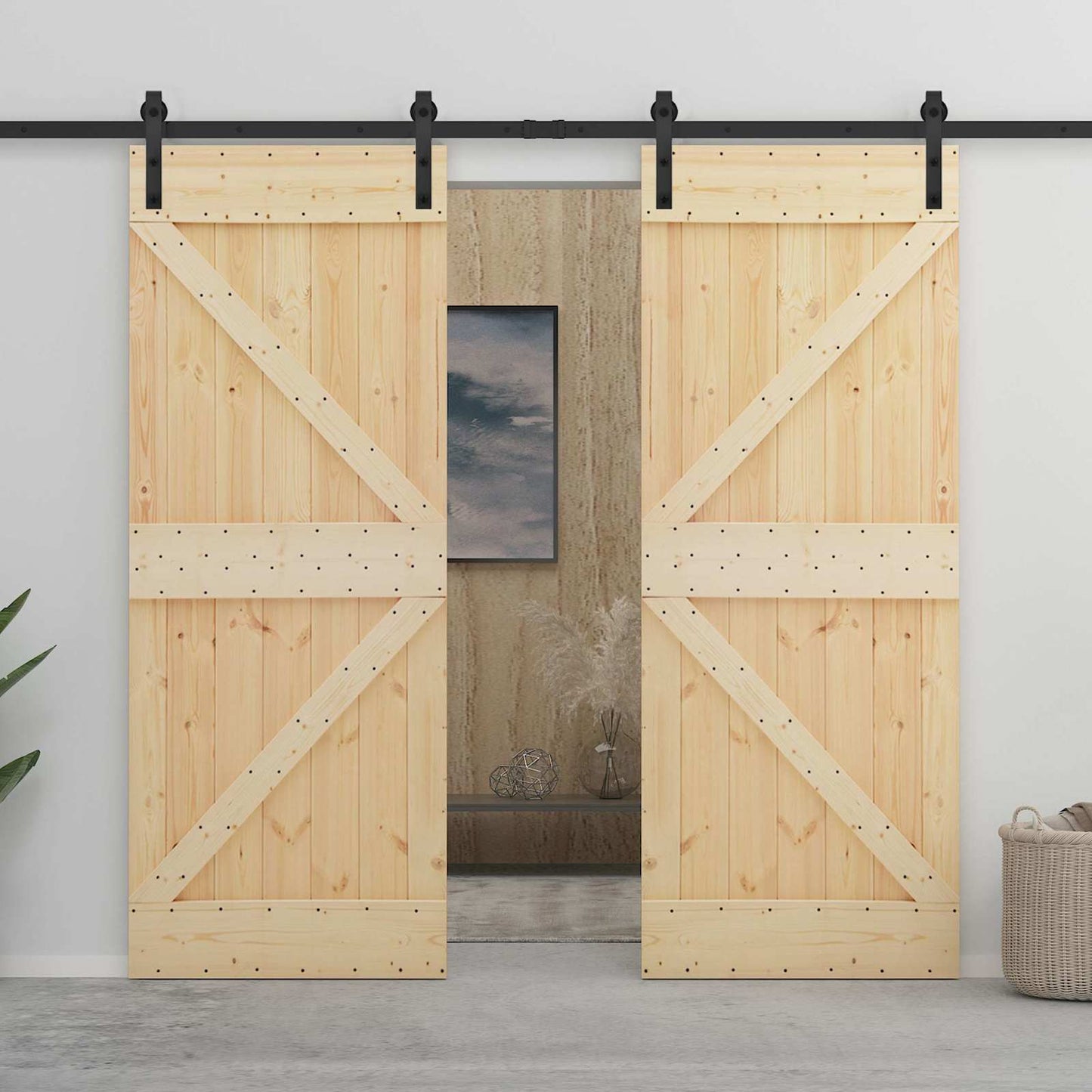 Skyvedør Naturlig og svart 90 x 210 cm Heltre furu