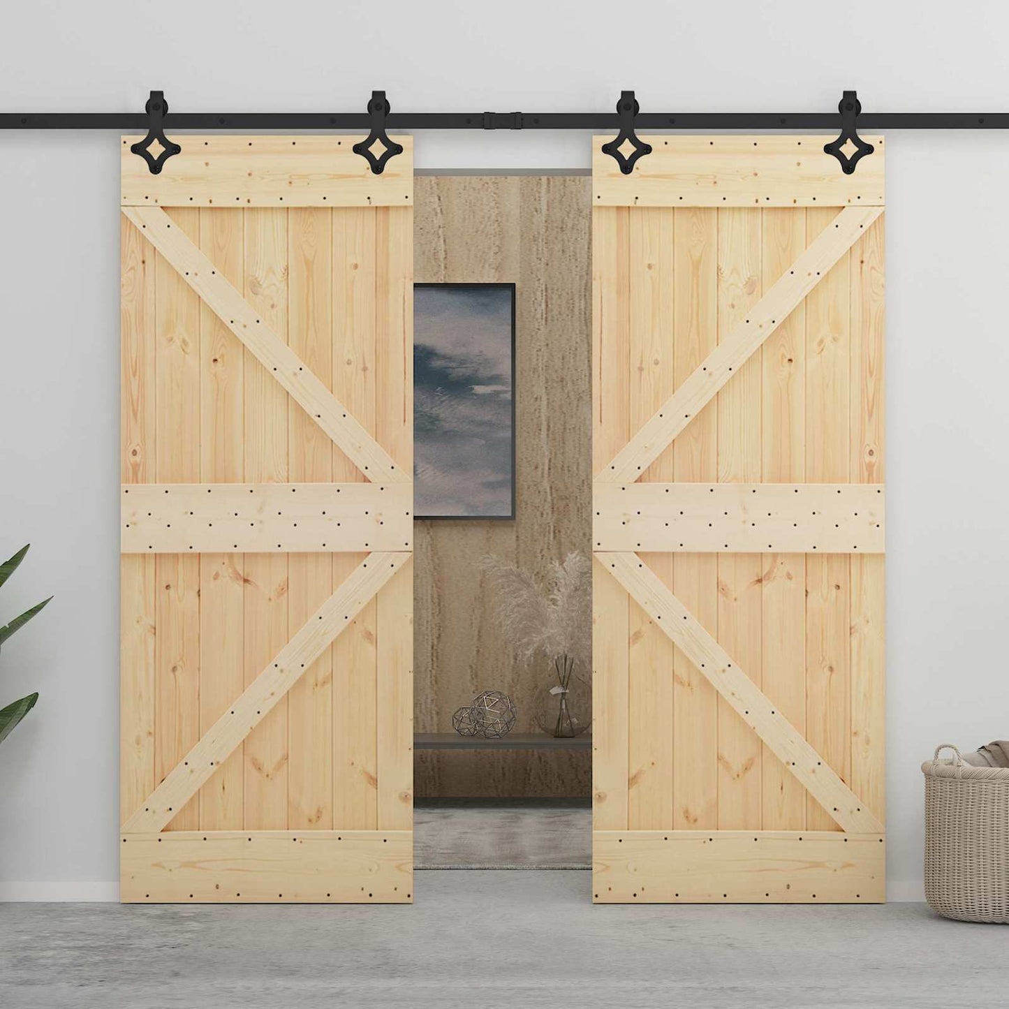 Skyvedør Naturlig og svart 100 x 210 cm Heltre furu