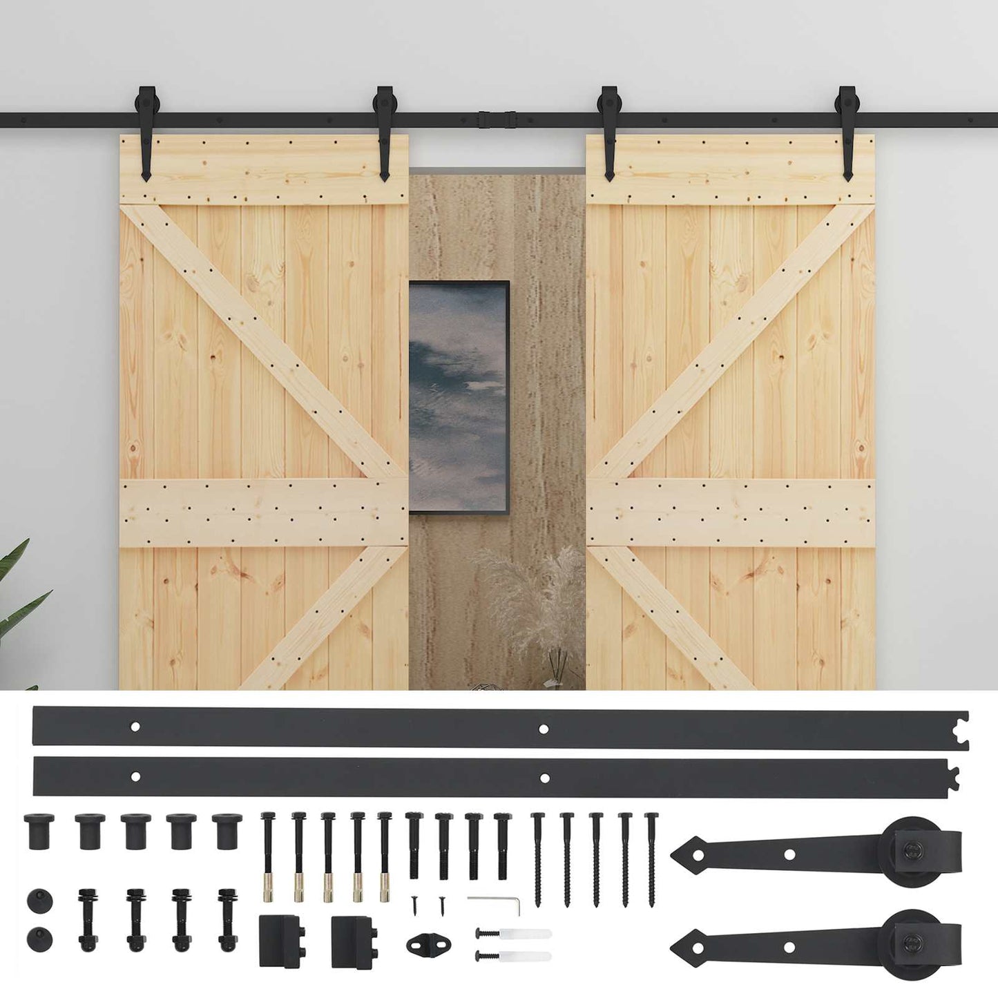Skyvedør 2 pcs Naturlig og svart Heltre furu
