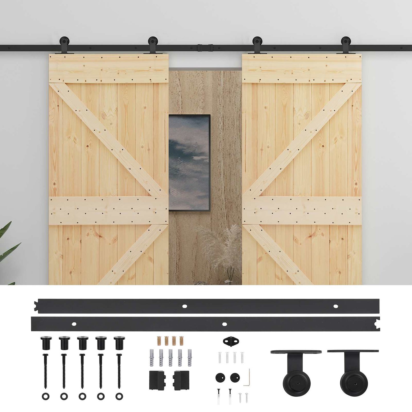 Skyvedør 2 pcs Naturlig og svart Heltre furu