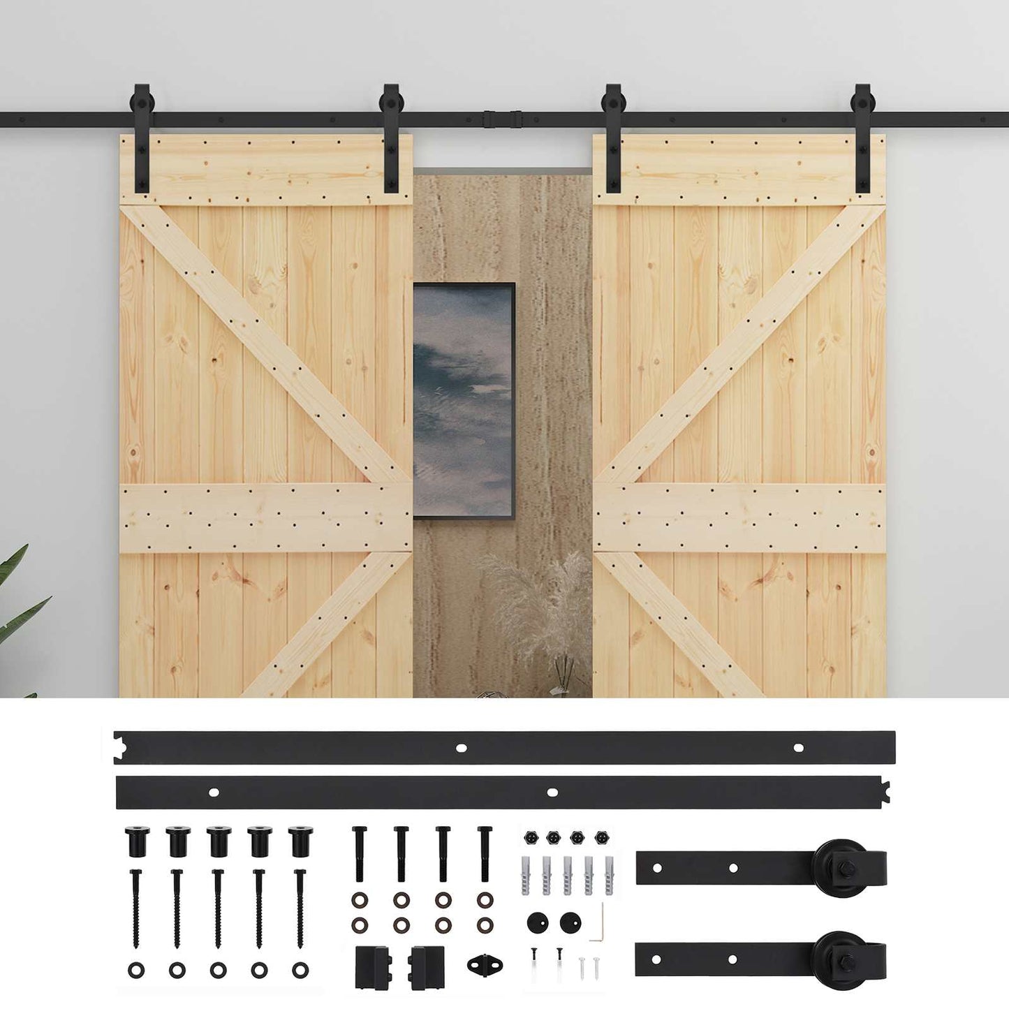 Skyvedør 2 pcs Naturlig og svart Heltre furu