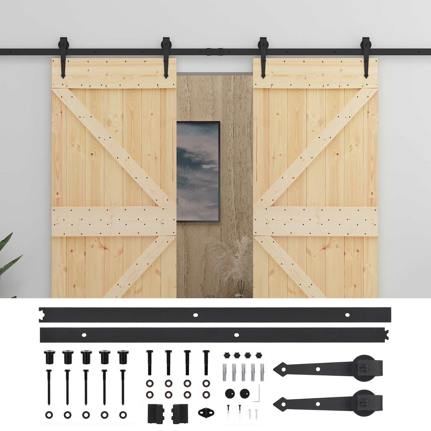 Skyvedør 2 pcs Naturlig og svart Heltre furu