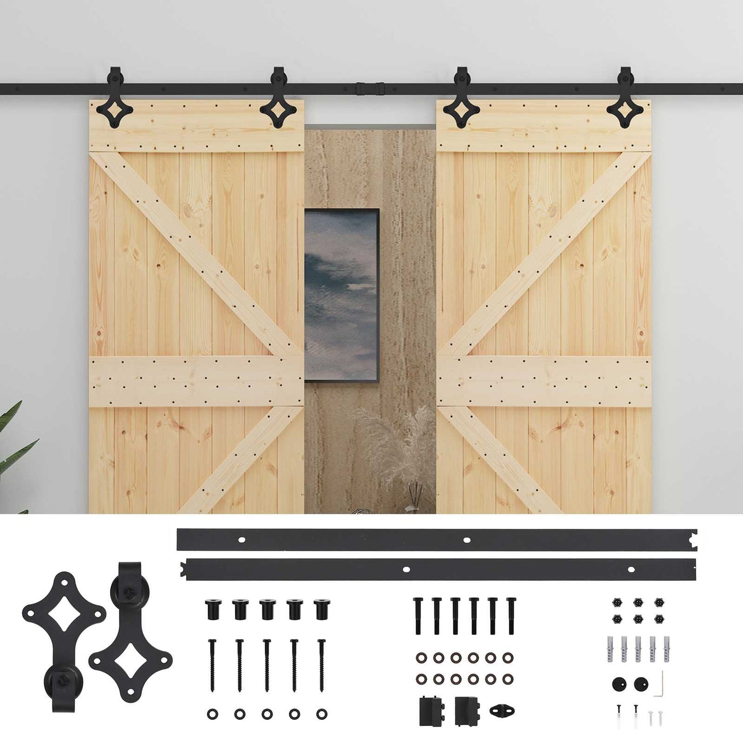Skyvedør 2 pcs Naturlig og svart Heltre furu