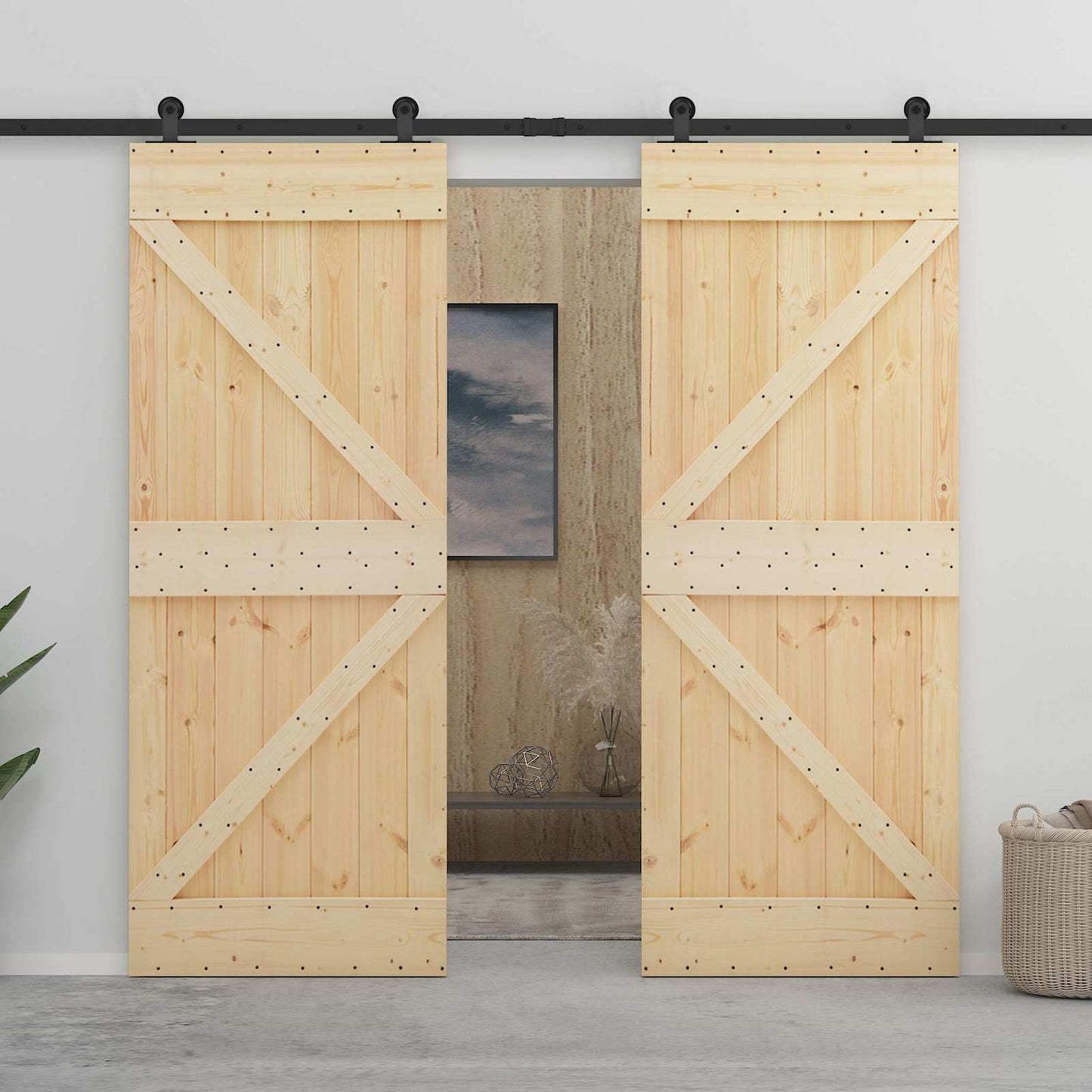 Skyvedør 2 pcs Naturlig og svart Heltre furu