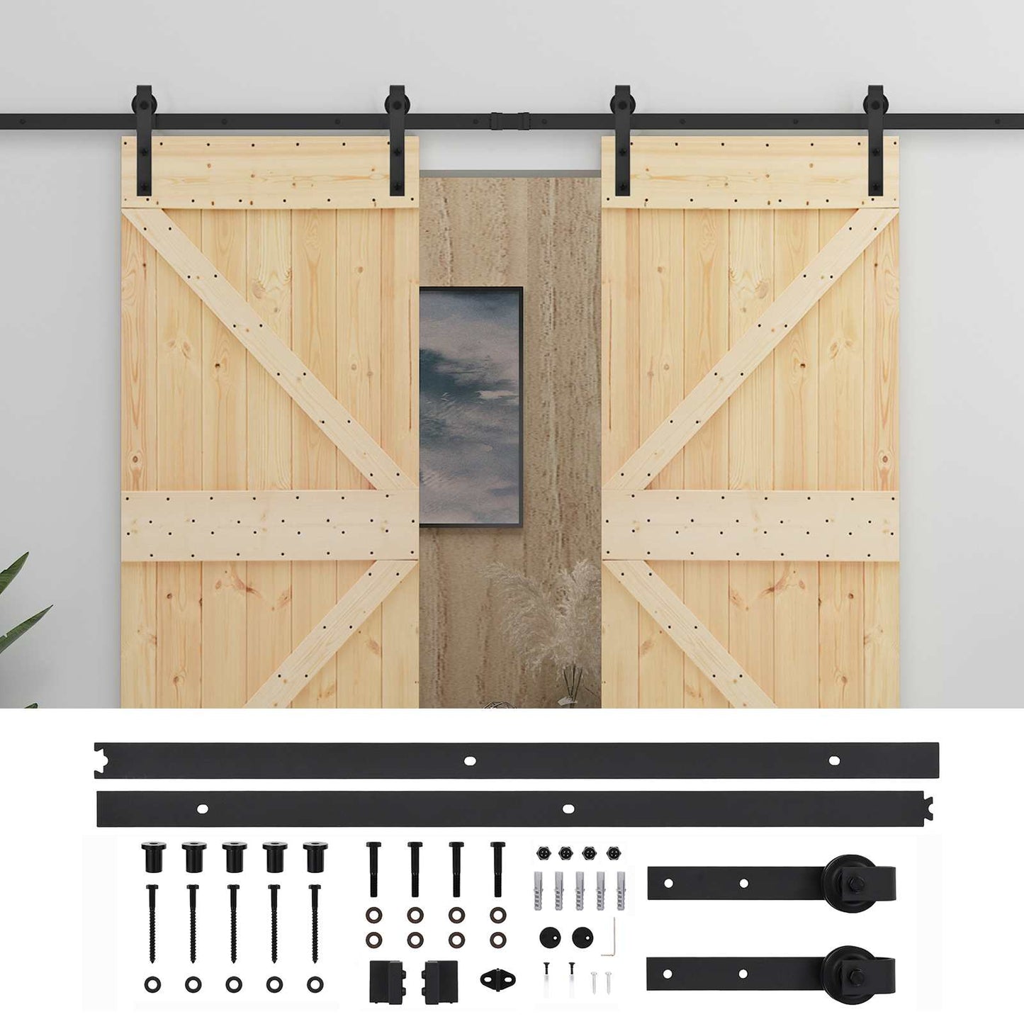 Skyvedør 2 pcs Naturlig og svart Heltre furu