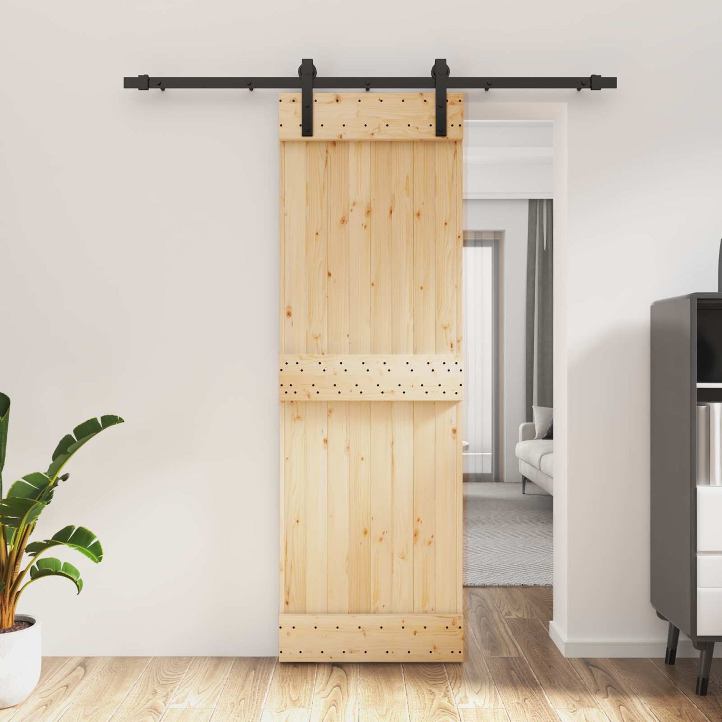 Skyvedør Naturlig og svart 70 x 210 cm Massiv Furu Tre