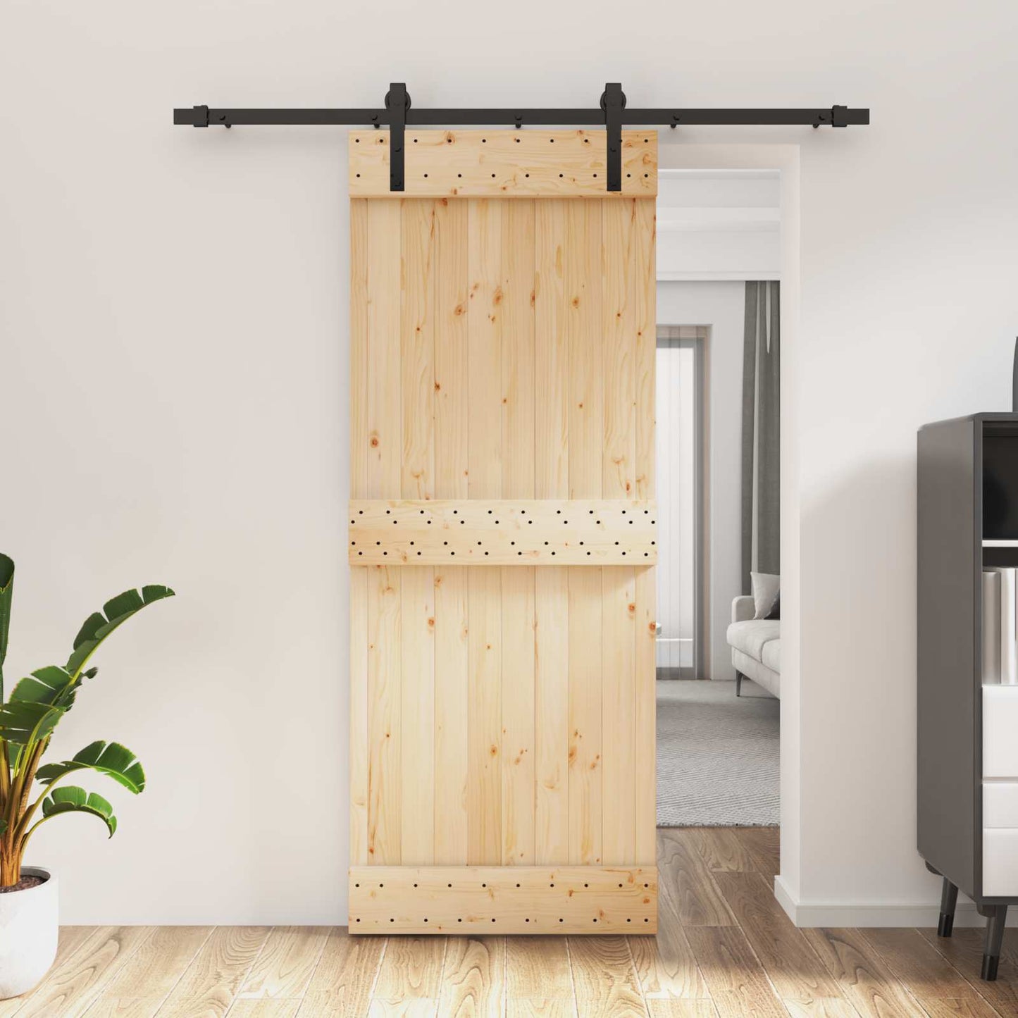 Skyvedør Naturlig og svart 80 x 210 cm Massiv Furu Tre
