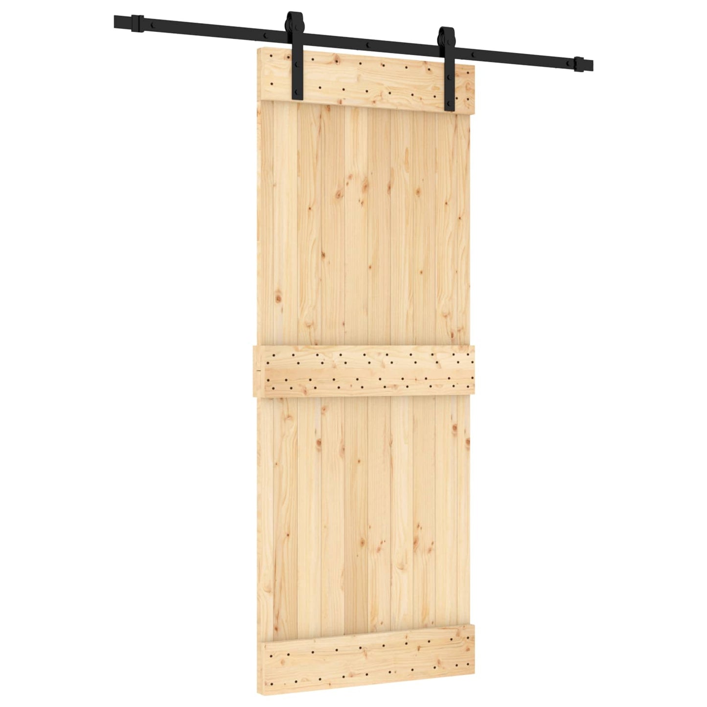 Skyvedør Naturlig og svart 80 x 210 cm Massiv Furu Tre