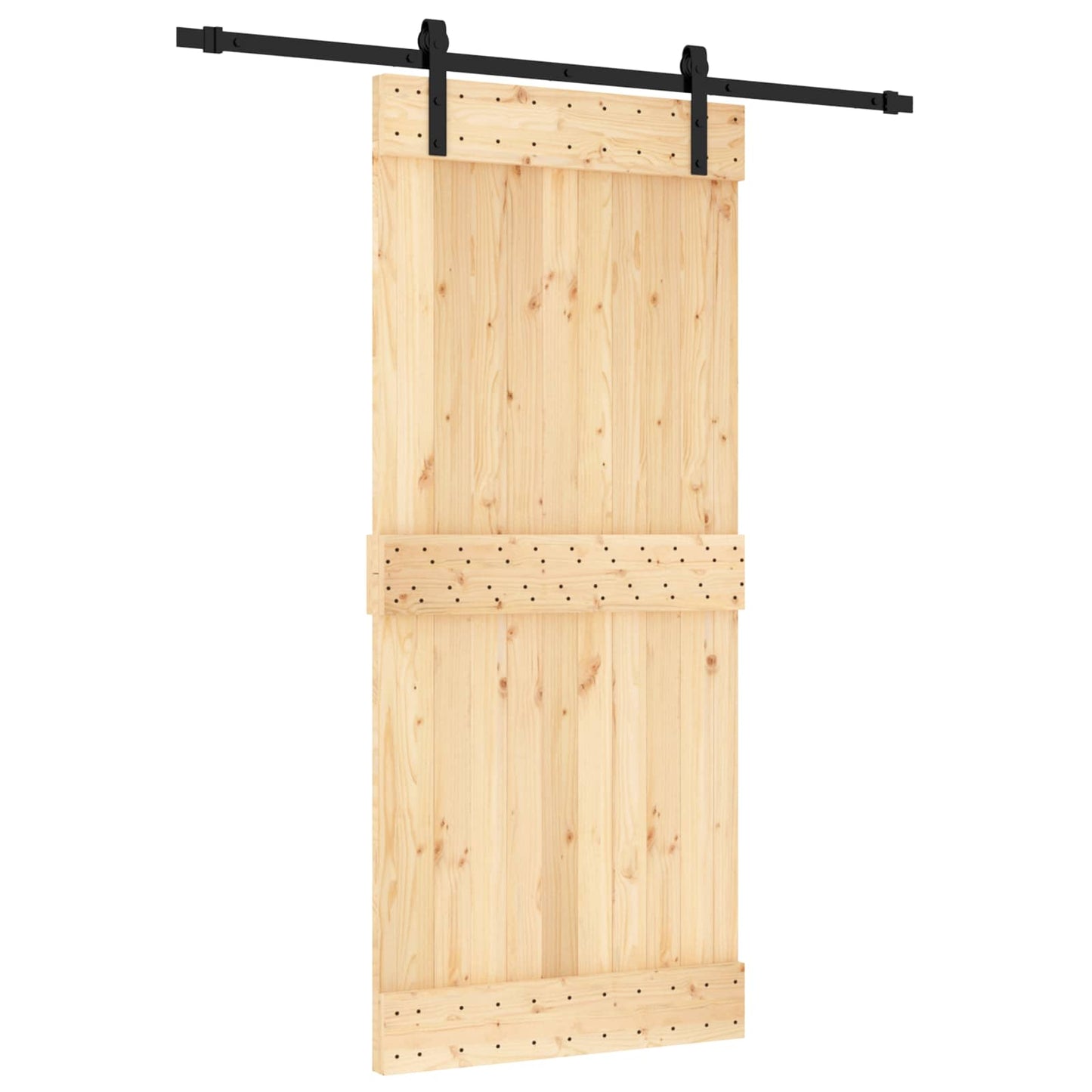 Skyvedør Naturlig og svart 90 x 210 cm Massiv Furu Tre