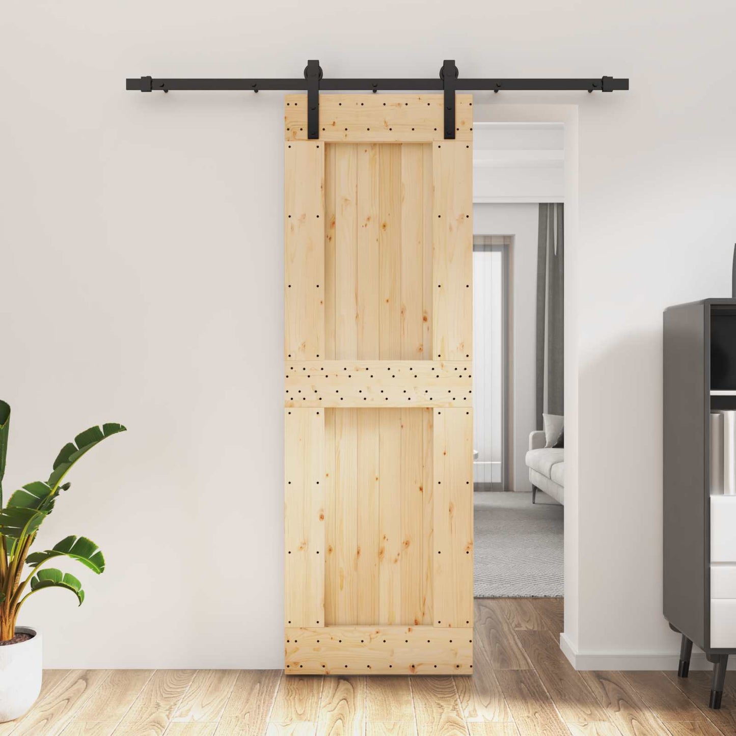 Skyvedør Naturlig og svart 70 x 210 cm Massiv Furu Tre