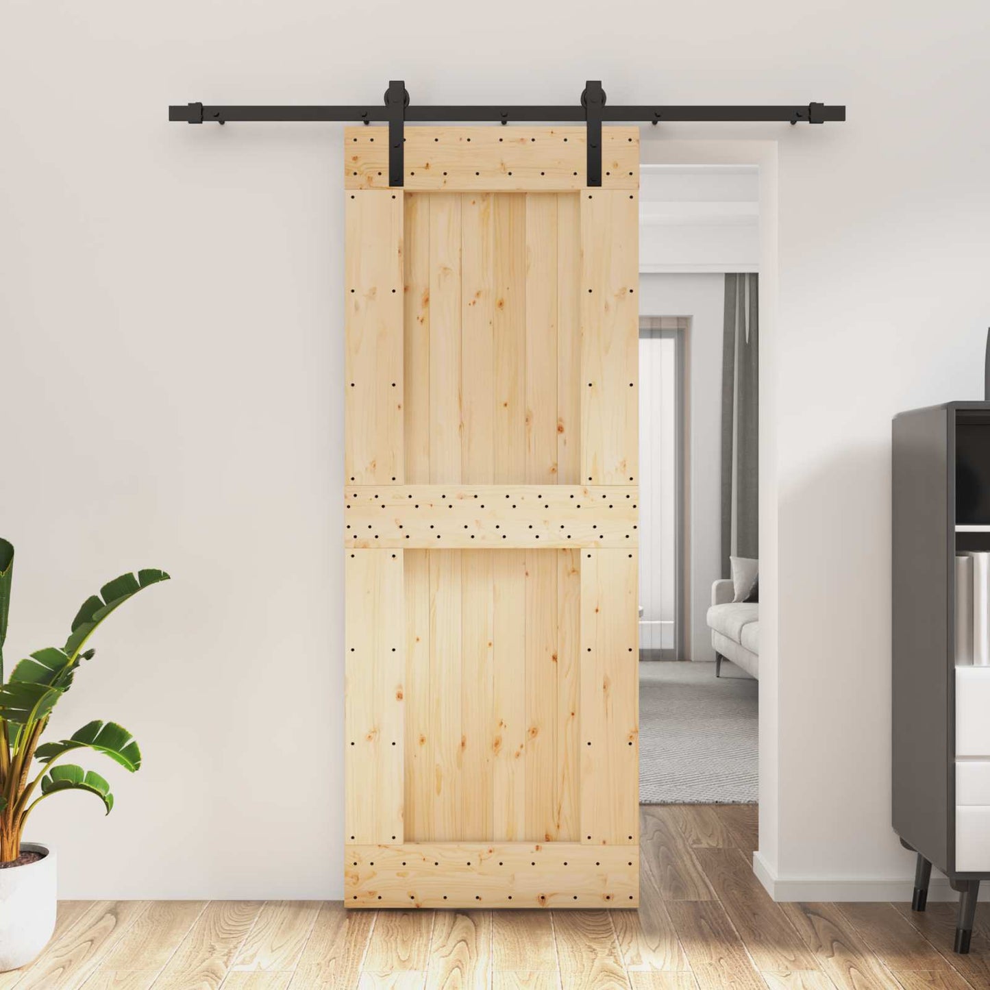 Skyvedør Naturlig og svart 80 x 210 cm Massiv Furu Tre