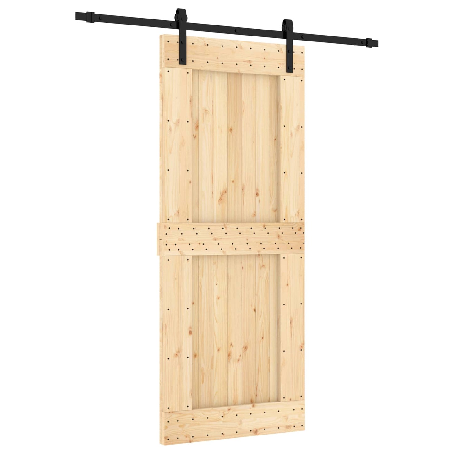 Skyvedør Naturlig og svart 85 x 210 cm Massiv Furu Tre