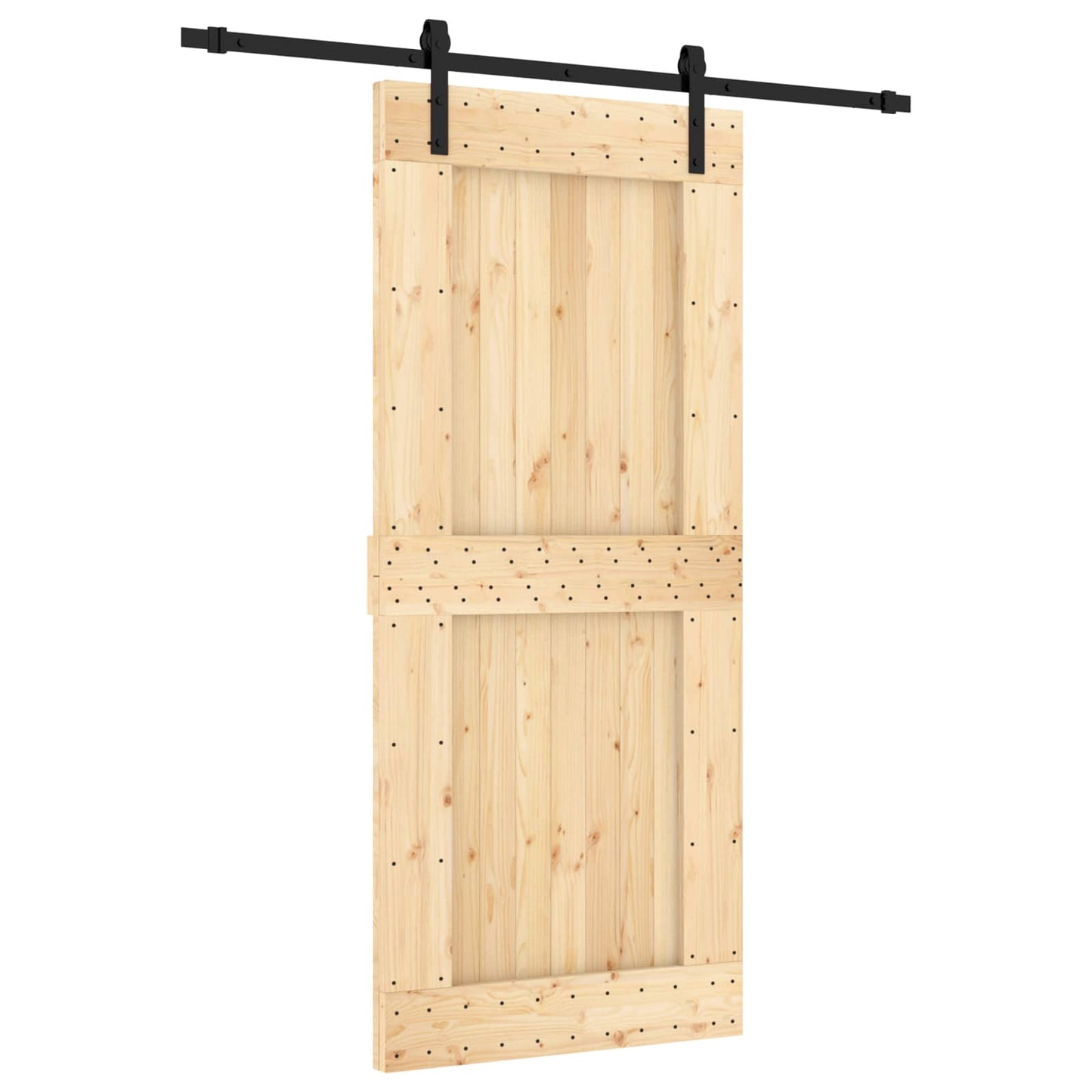 Skyvedør Naturlig og svart 90 x 210 cm Massiv Furu Tre