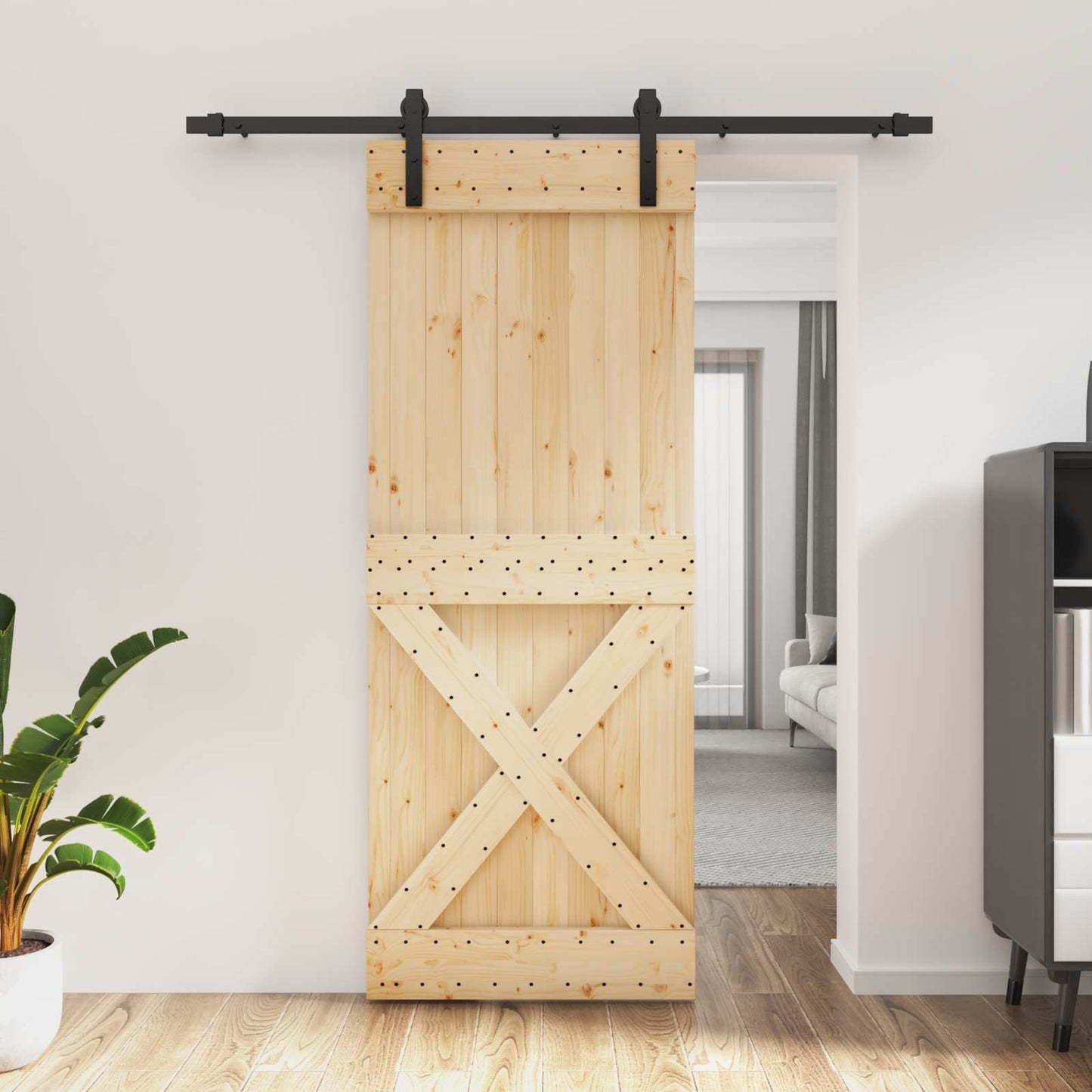 Skyvedør Naturlig og svart 80 x 210 cm Massiv Furu Tre