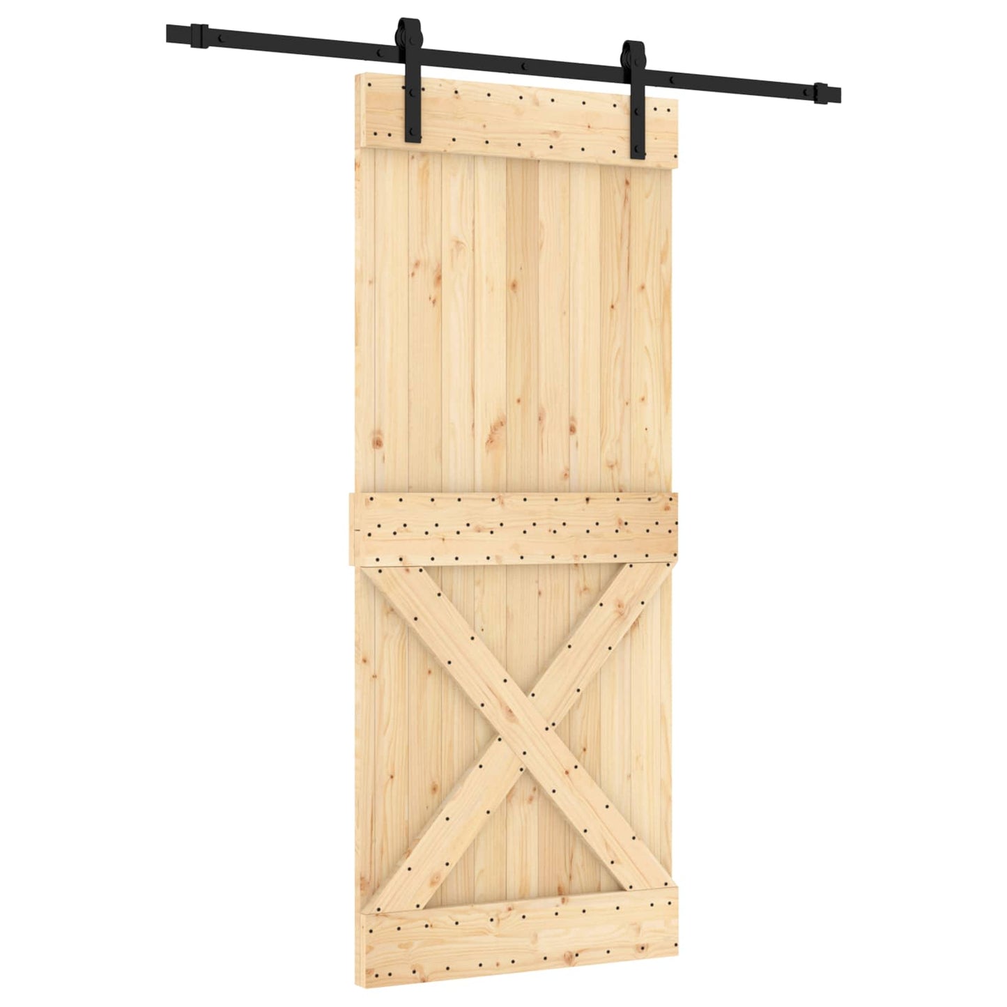 Skyvedør Naturlig og svart 85 x 210 cm Massiv Furu Tre