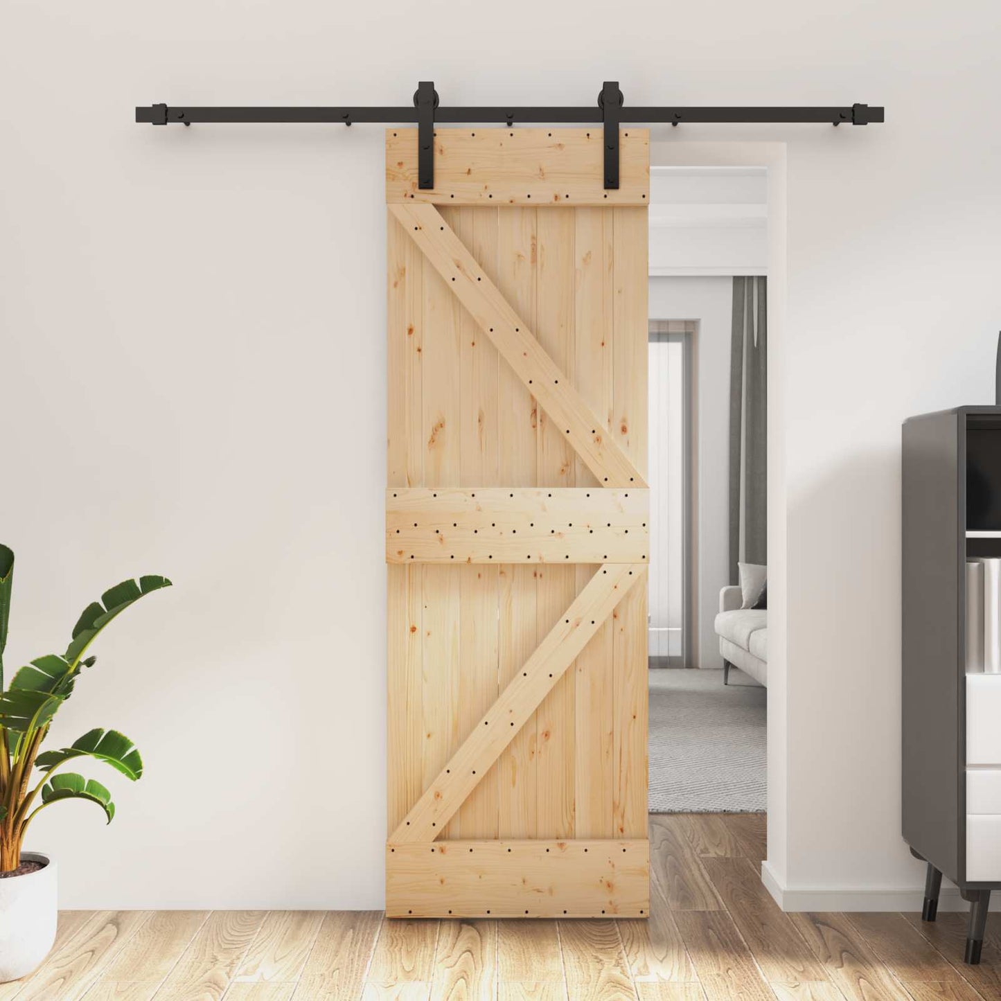 Skyvedør Naturlig og svart 70 x 210 cm Massiv Furu Tre