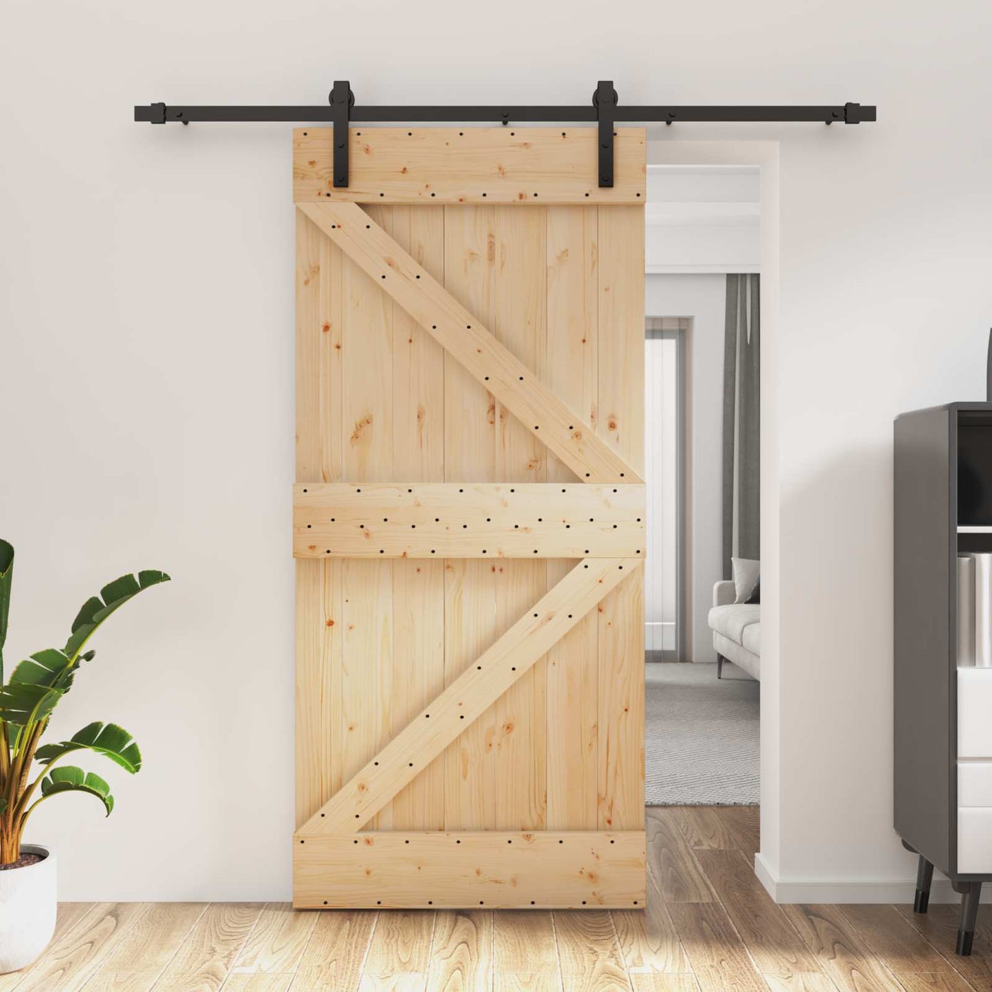 Skyvedør Naturlig og svart 95 x 210 cm Massiv Furu Tre