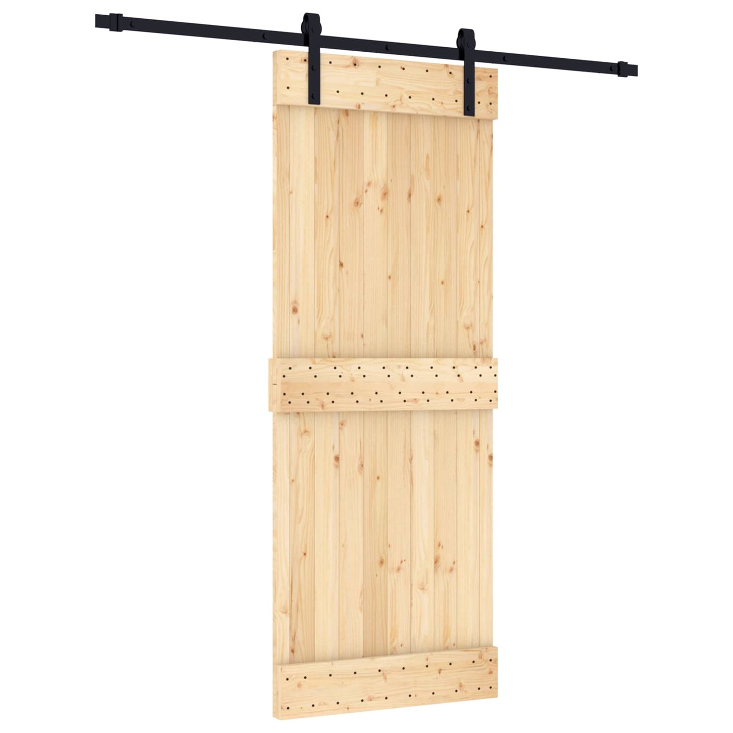 Skyvedør Naturlig og svart 80 x 210 cm Massiv Furu Tre