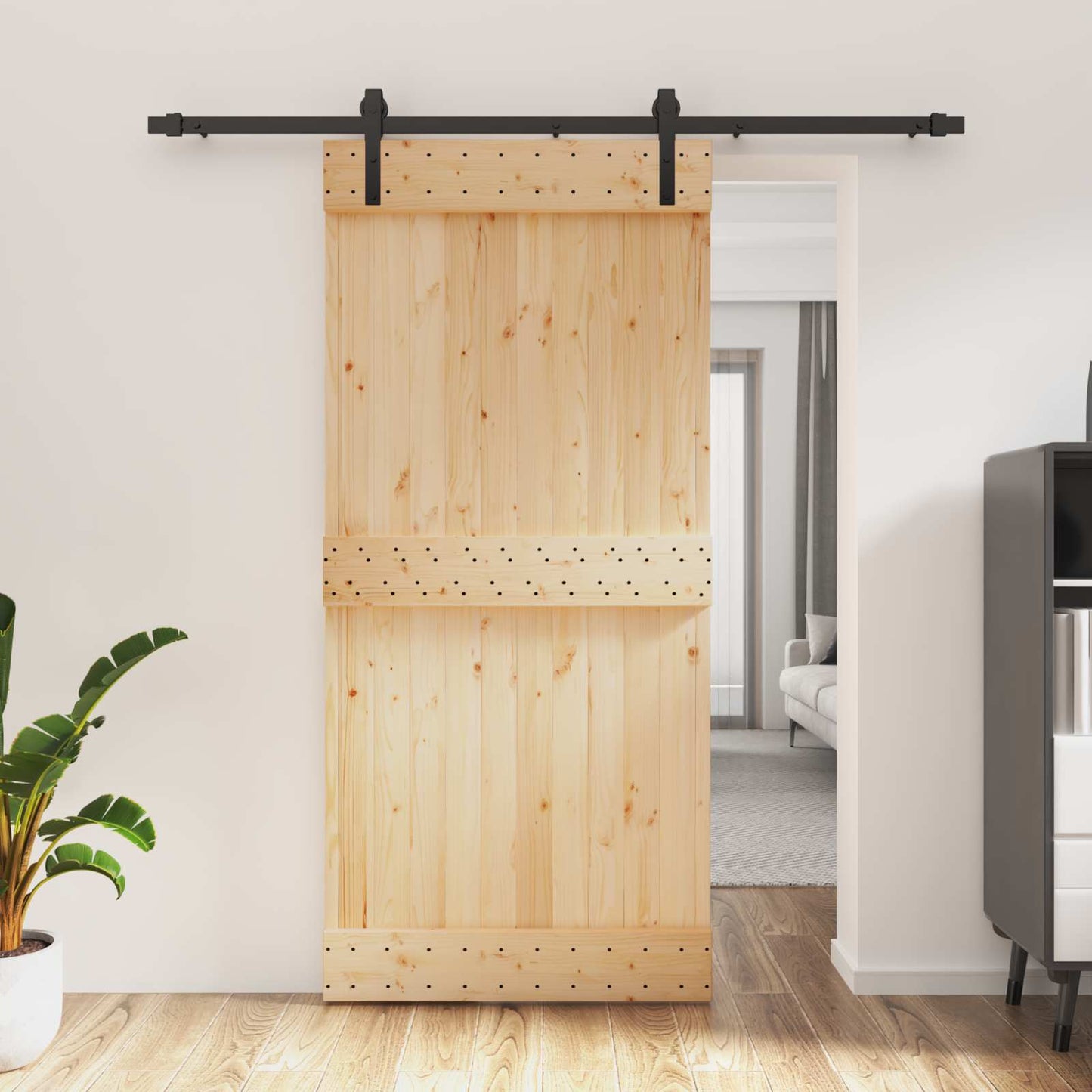 Skyvedør Naturlig og svart 95 x 210 cm Massiv Furu Tre