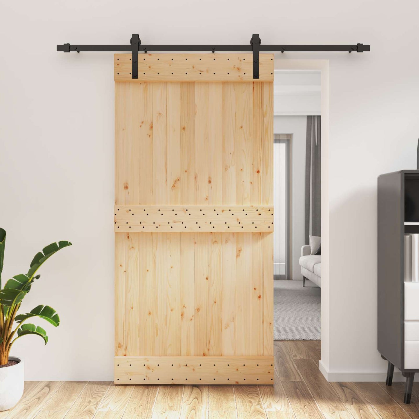 Skyvedør Naturlig og svart 100 x 210 cm Massiv Furu Tre