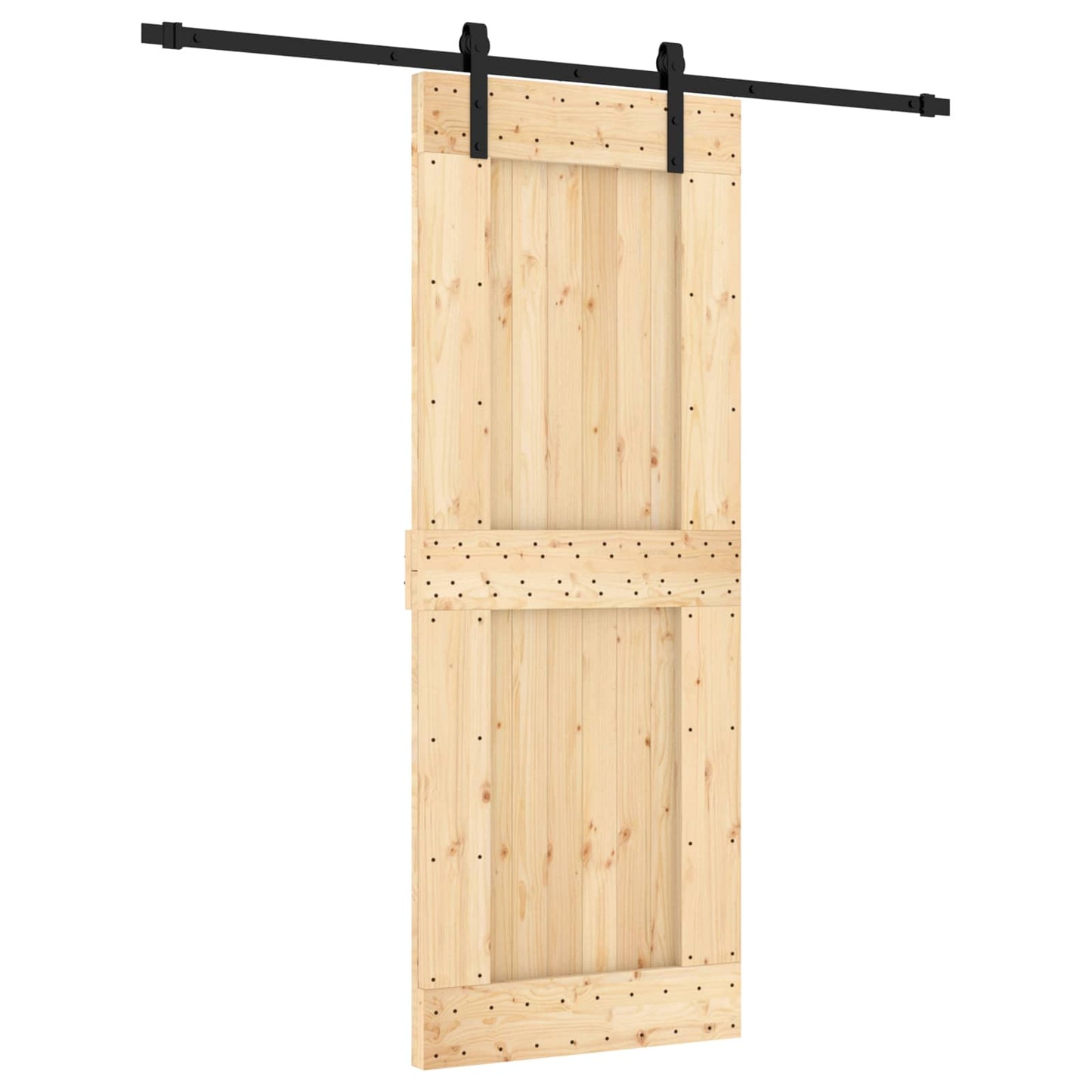 Skyvedør Naturlig og svart 80 x 210 cm Massiv Furu Tre