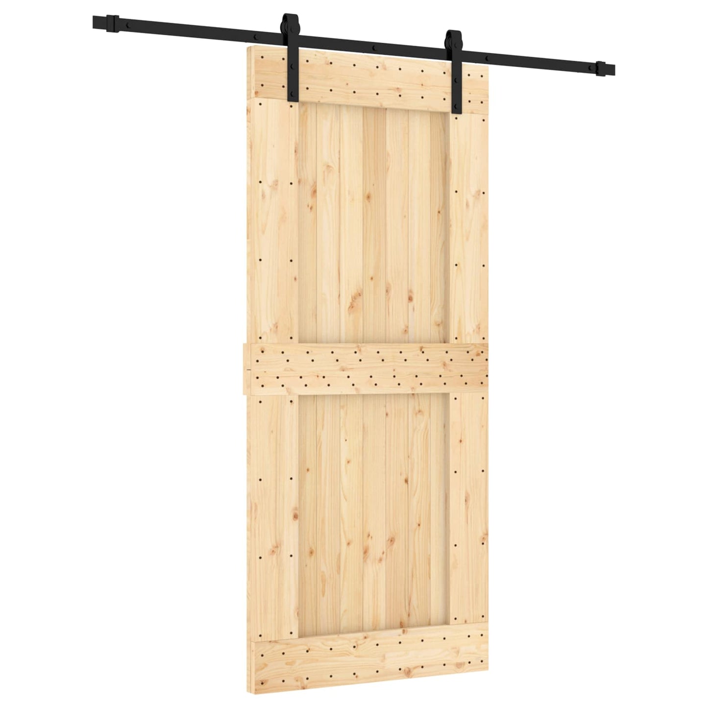 Skyvedør Naturlig og svart 90 x 210 cm Massiv Furu Tre