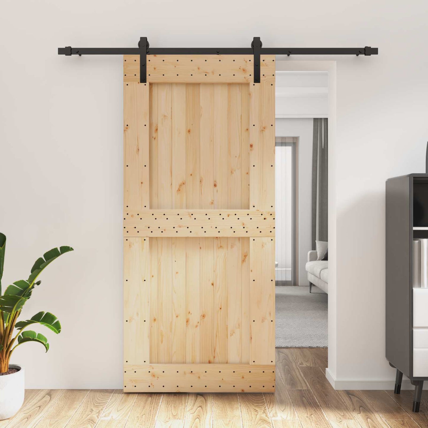 Skyvedør Naturlig og svart 95 x 210 cm Massiv Furu Tre