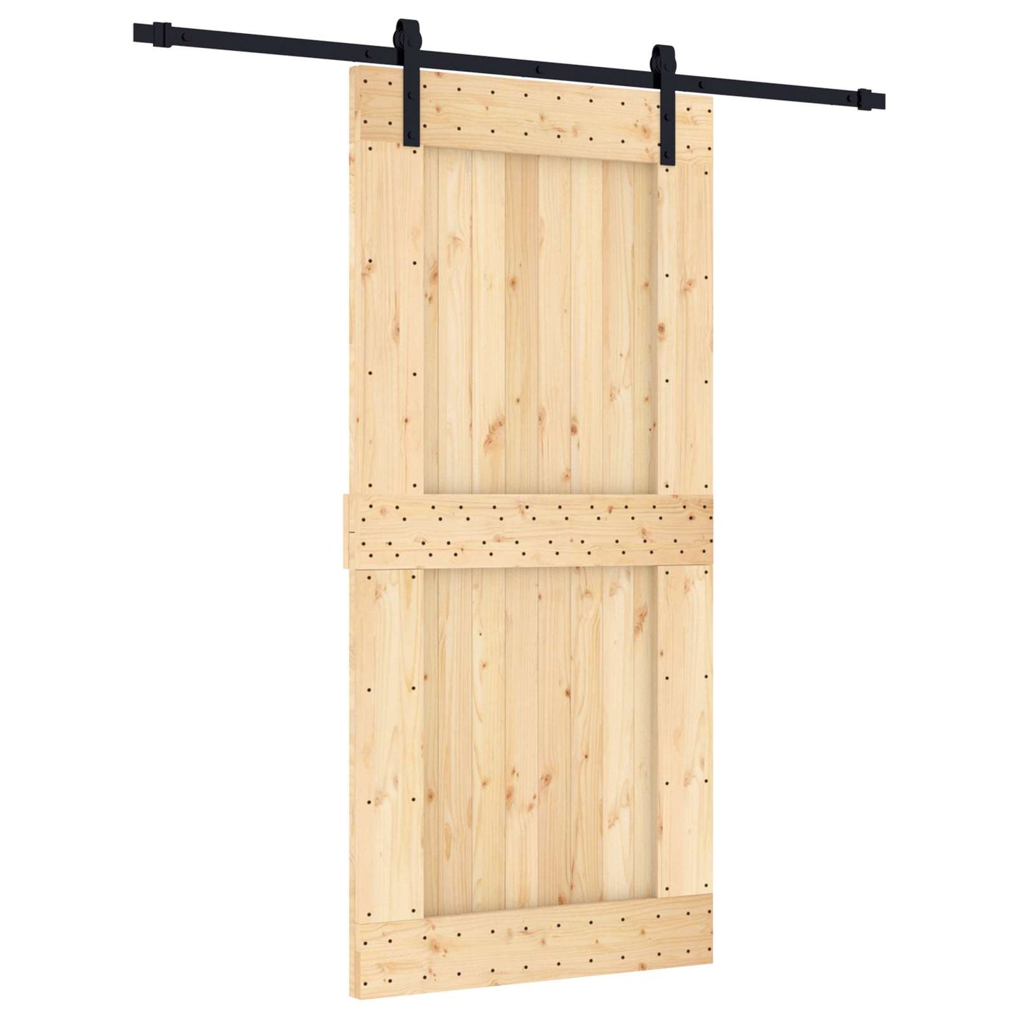 Skyvedør Naturlig og svart 95 x 210 cm Massiv Furu Tre