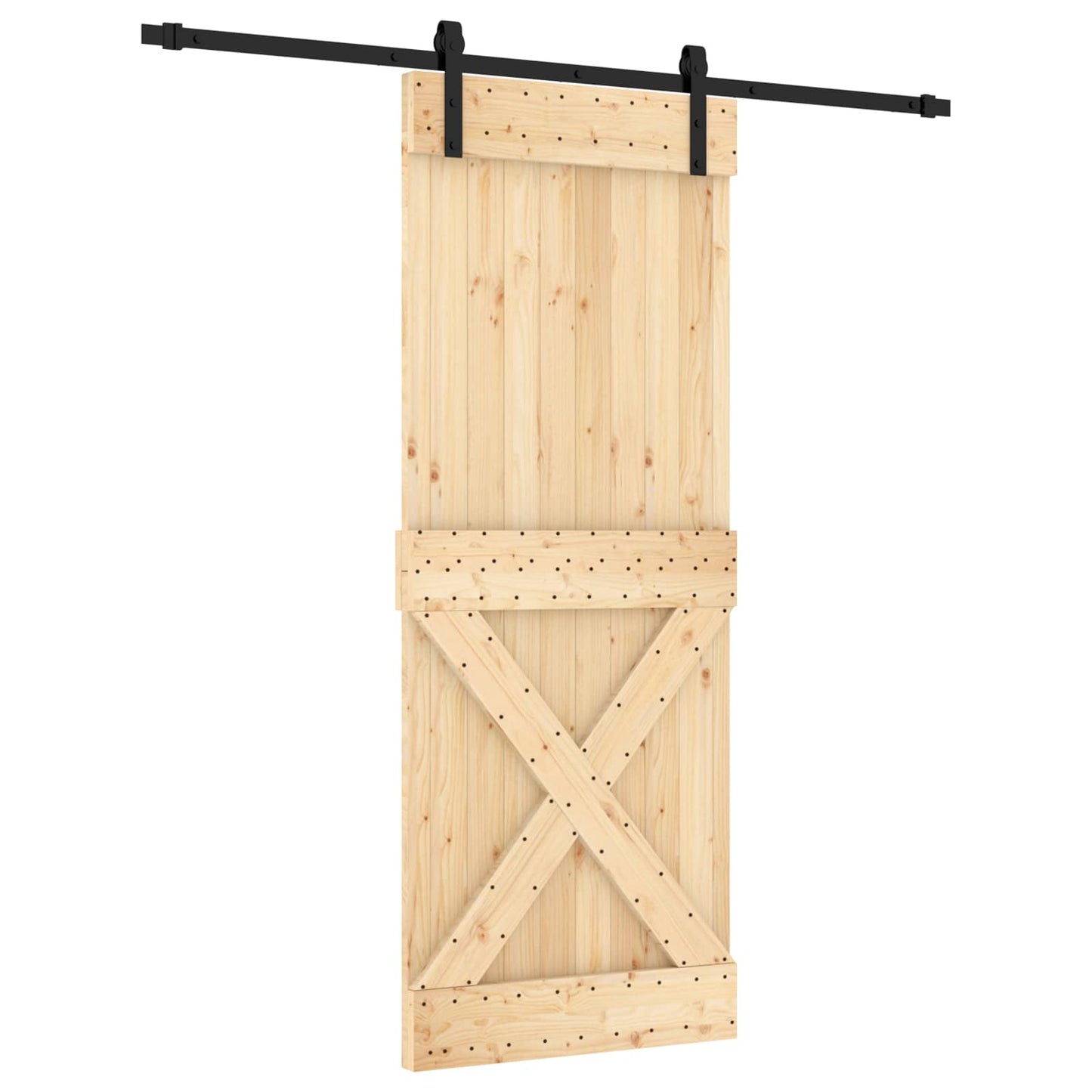 Skyvedør Naturlig og svart 80 x 210 cm Massiv Furu Tre