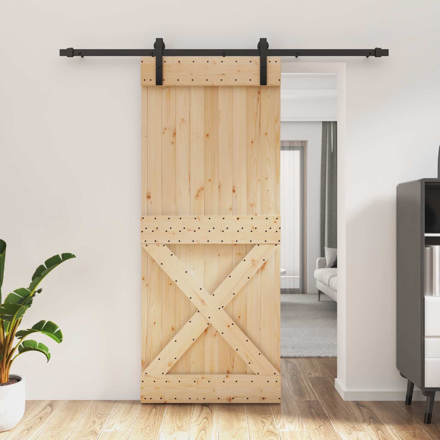 Skyvedør Naturlig og svart 85 x 210 cm Massiv Furu Tre